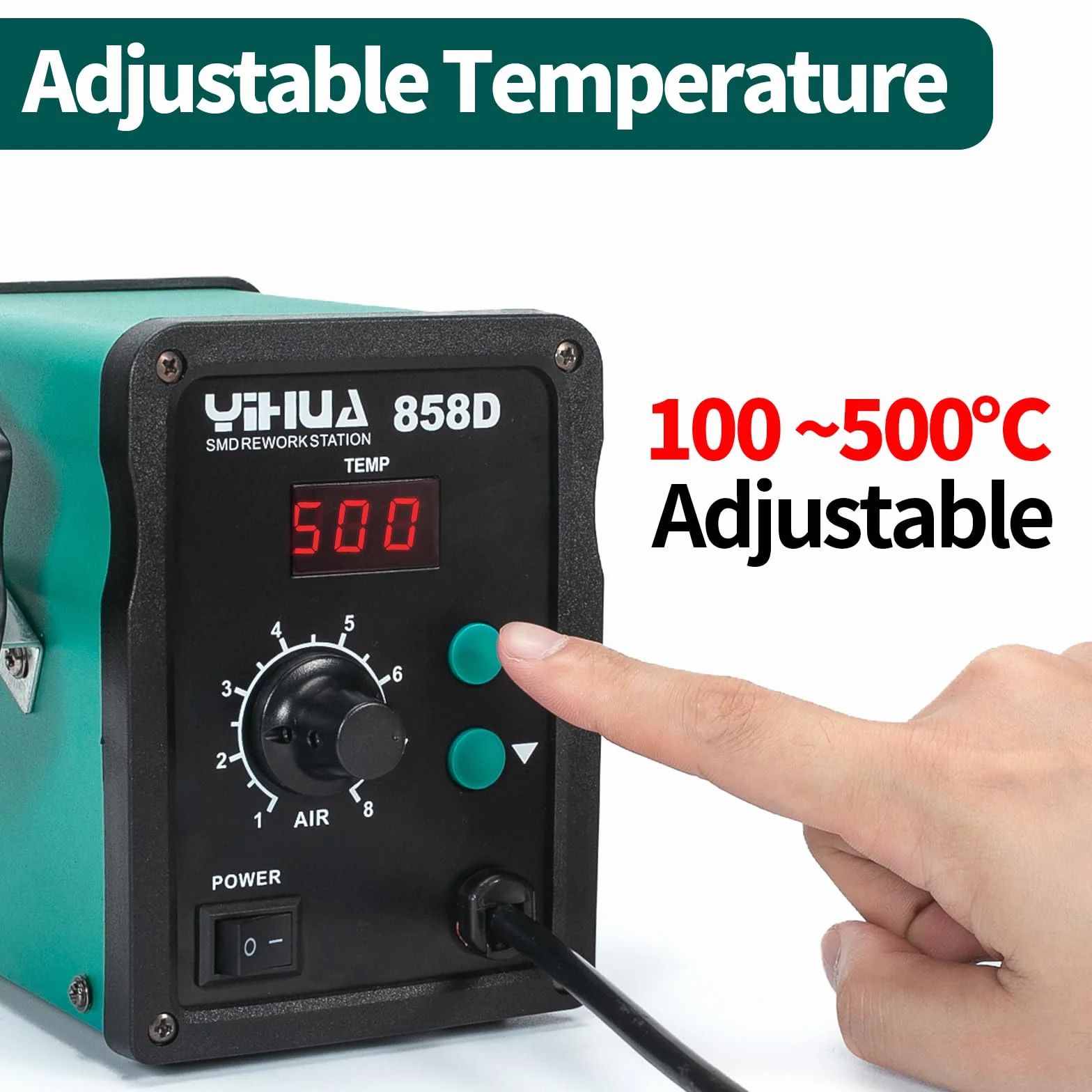 YIHUA 858D Heißluft Lötstation Entlötstation 700W für SMD Löten und Entlöten mit einstellbarer Temperatur und Luftvolumen, PID Temperaturkontrolle, Auto Start/Stop Funktion, Heißluftdüsen (EU PLUG)