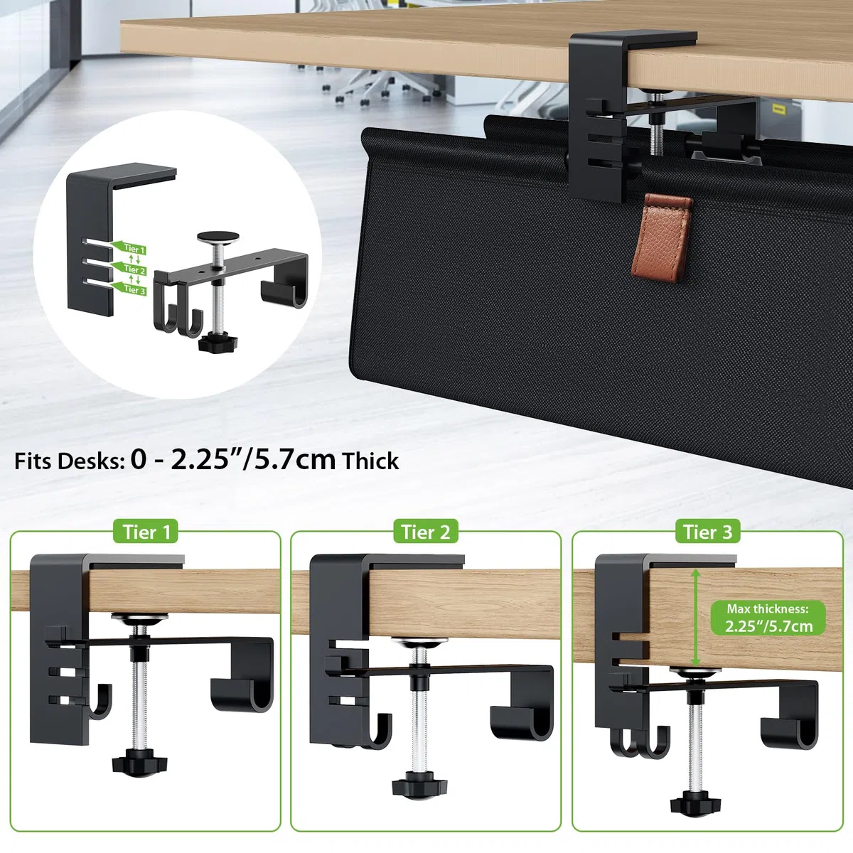 KEEGH Kabelkanal Schreibtisch Ohne Bohren, 76cm Unter dem Kabelmanagement Schreibtisch - Klemmen/Schraubmontage, Stoff-Kabelkanal für Gaming-PCs und Kabelverstecker für Büro & Zuhause, Schwarz