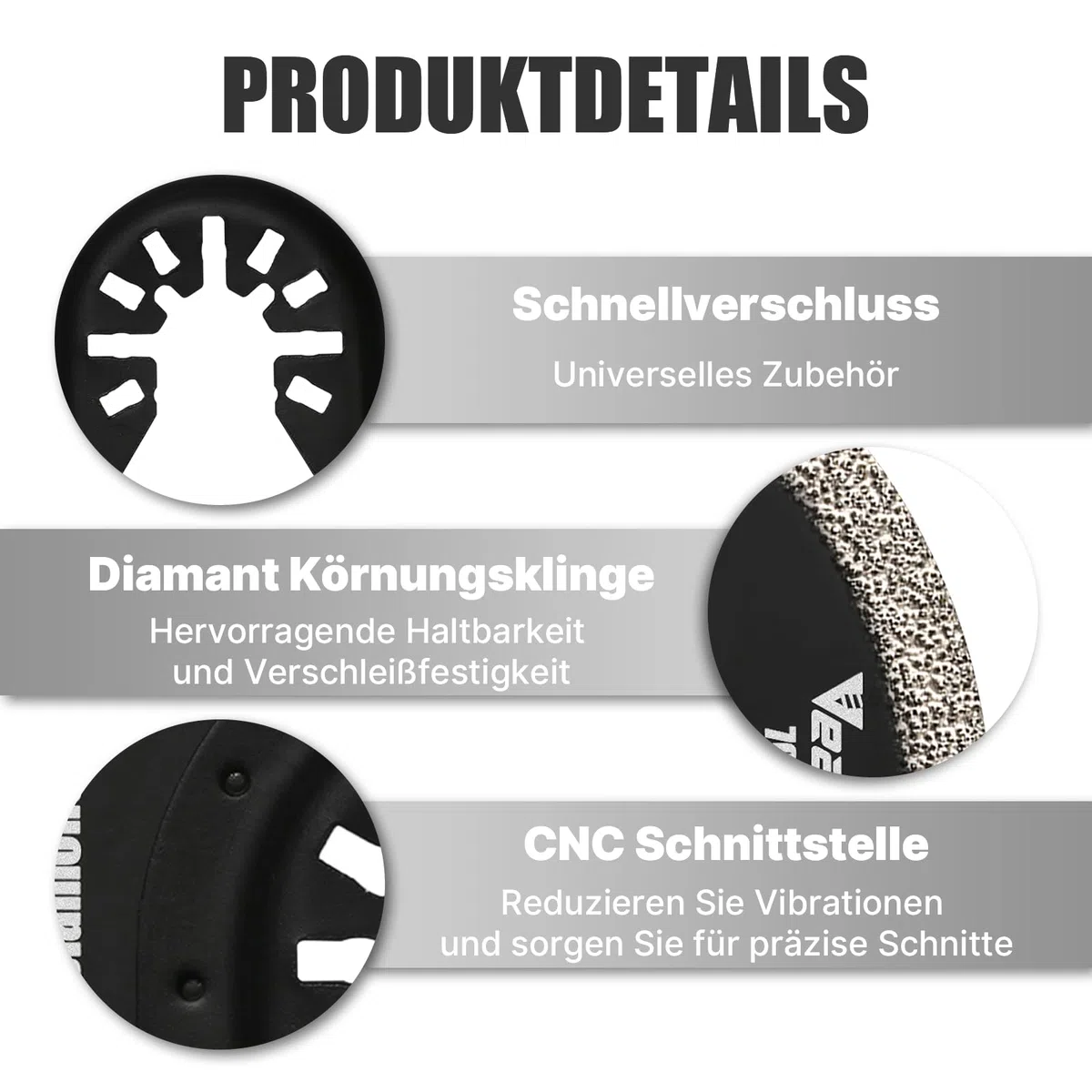 4 Stück Diamant Halbkreisförmige Multifunktionswerkzeug, 76mm Halbrund Multitool Sägeblätter Oszillationswerkzeug für Keramikfliesen, Hohlziegel, Zement, weiche Fliesen, Mauerwerk