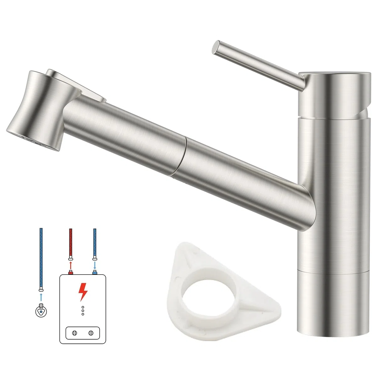 DAYONE Niederdruck Wasserhahn Küche, Niederdruck Küchenarmatur mit Ausziehbarer Brause, 3 Anschlüsse, 2 Strahlarten Spültischarmatur, Mischbatterie Küche, Ausziehbar Küche Mischbatterie für Boiler