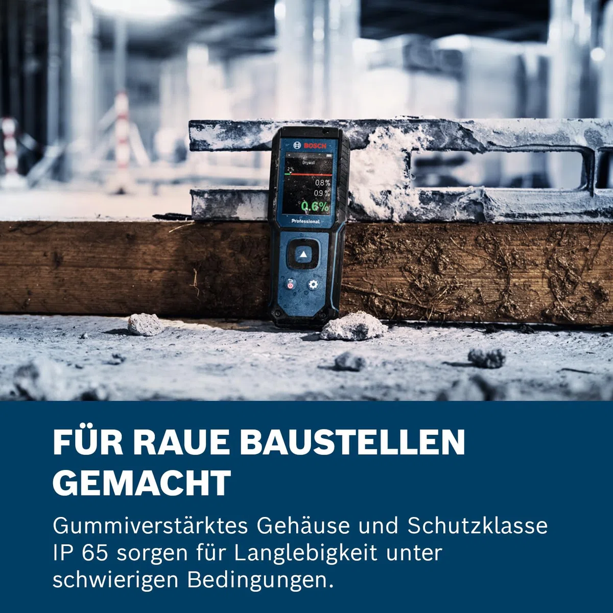 Bosch Professional Feuchtemessgerät GMM 1-15 (nicht-invasiv, misst 37 Holzarten und 10 Baustoffe, Schutzklasse IP 65, 2x AA-Batterie, Tasche)