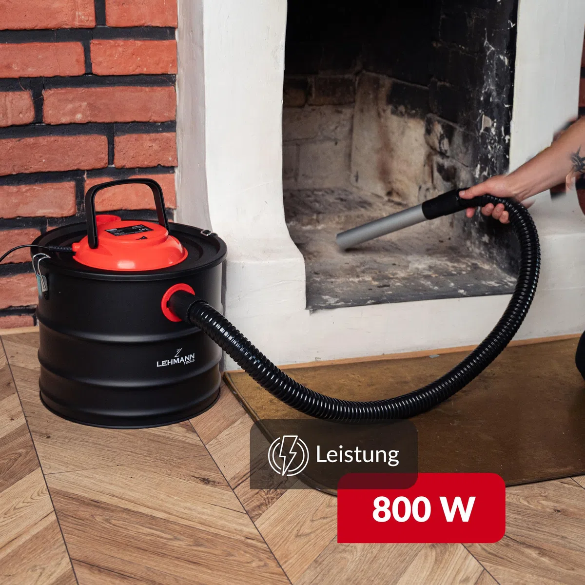 LEHMANN Aschesauger 15L - Kaminsauger für hohe Temperaturen - robustem Metalltank - Waschbar HEPA-Filter im Metallgehäuse - Blasfunktion - Aschestaubsauger ideal für Kamin, Pelletofen und Grill