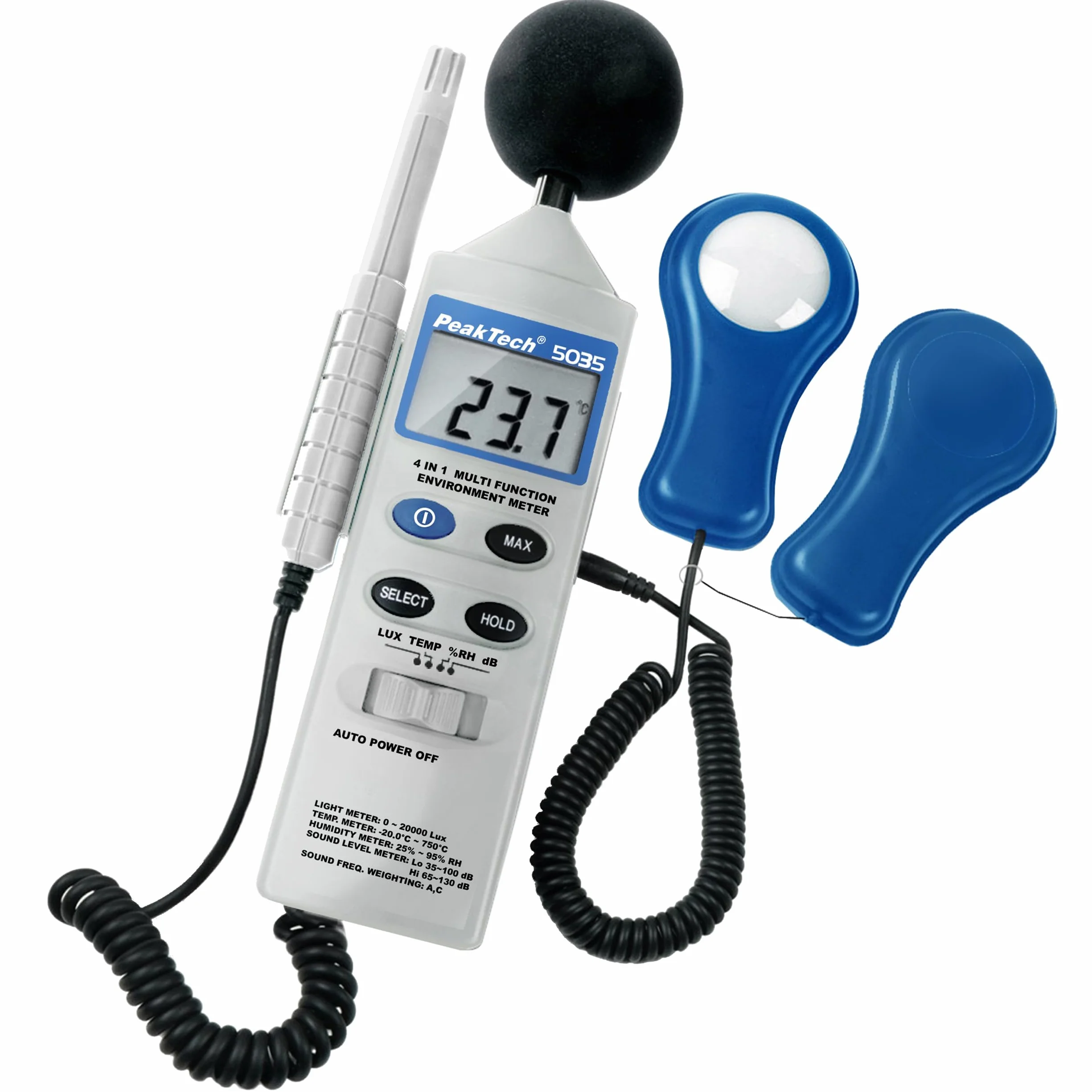 PeakTech 5035-4 in 1 Multifunktions Umweltmessgerät dB, Lux, RH, Temp.