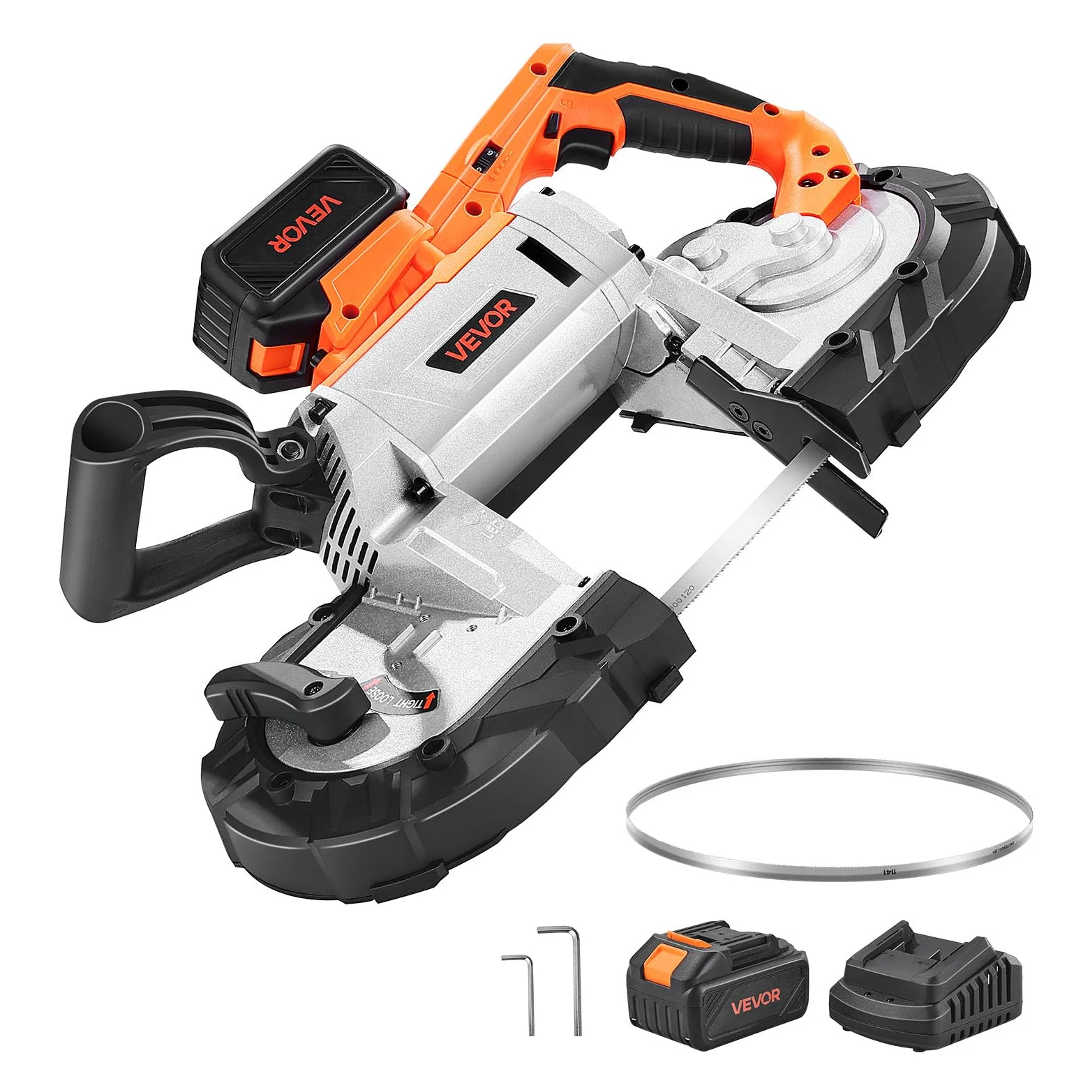 VEVOR 20 V Akku Bandsäge, 127x115mm Schnitttiefe, Metallbandsäge mit bürstenlosem Motor, 4000-mAh-Akku und Ladegerät, 0–120 m/min variable Drehzahl, zum Schneiden von Metall, Holz