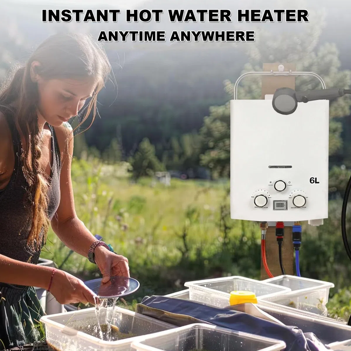 Tragbarer Warmwasserbereiter, Gas-Durchlauferhitzer, Warmwasserbereiter Mit Digitaler Anzeige Für Den Außenbereich, 1,58 Gpm, 6 L,Überhitzungsschutz, Geeignet Für Wohnmobil,Außendusche black