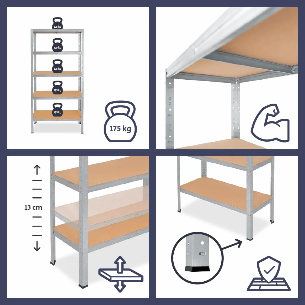 shelfplaza Home 200x80x40 cm Schwerlastregal in verzinkt mit 7 Böden und 125 kg Traglast pro Boden
