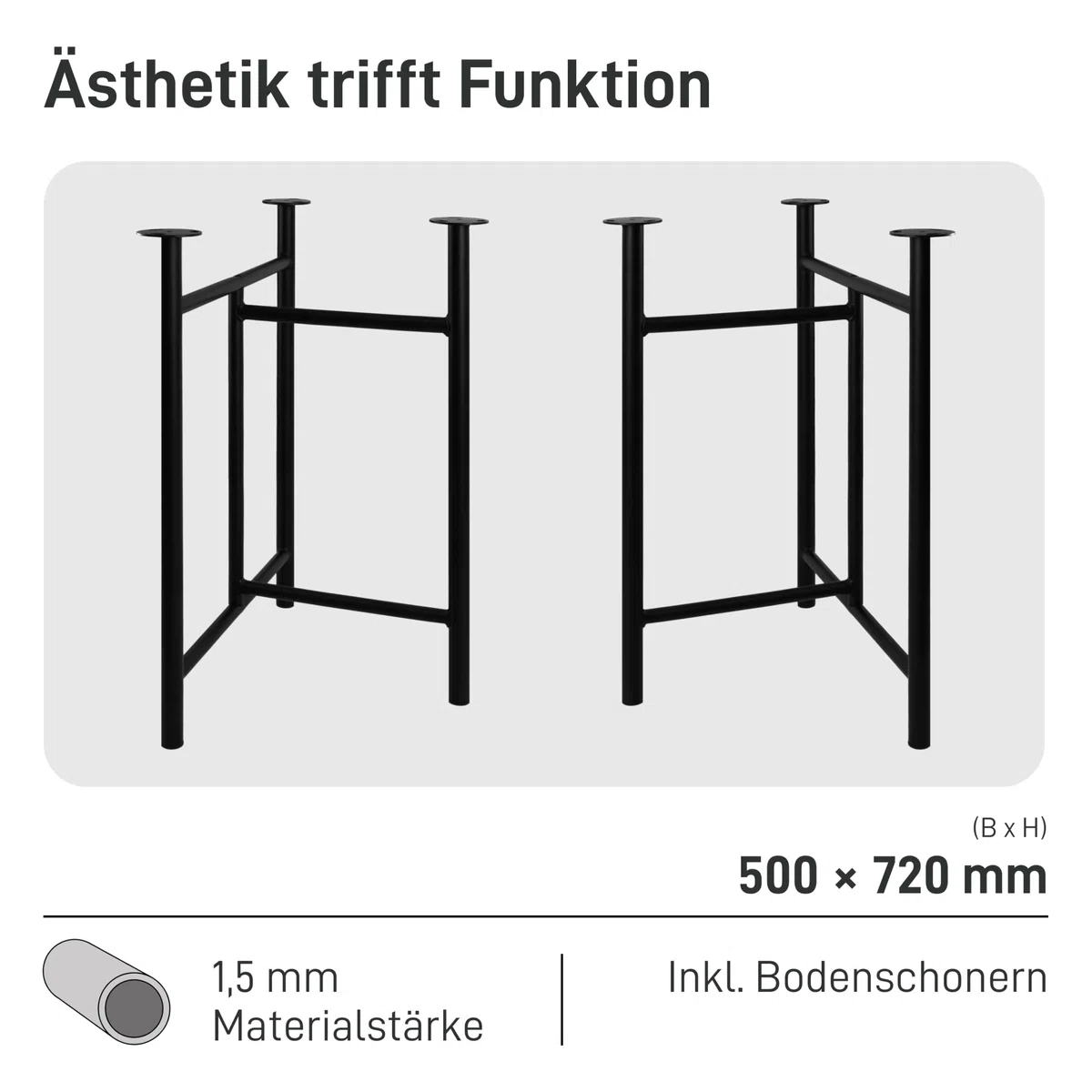 Natural Goods Berlin 2X Tischgestell Trestle - Schwerlast Tischbeine Metall Schwarz - DIY Tischfüße 58 x 72 cm - Schreibtischbeine Tischkufen Stabil - Outdoor Unterstellböcke Werkstatt Wetterfest