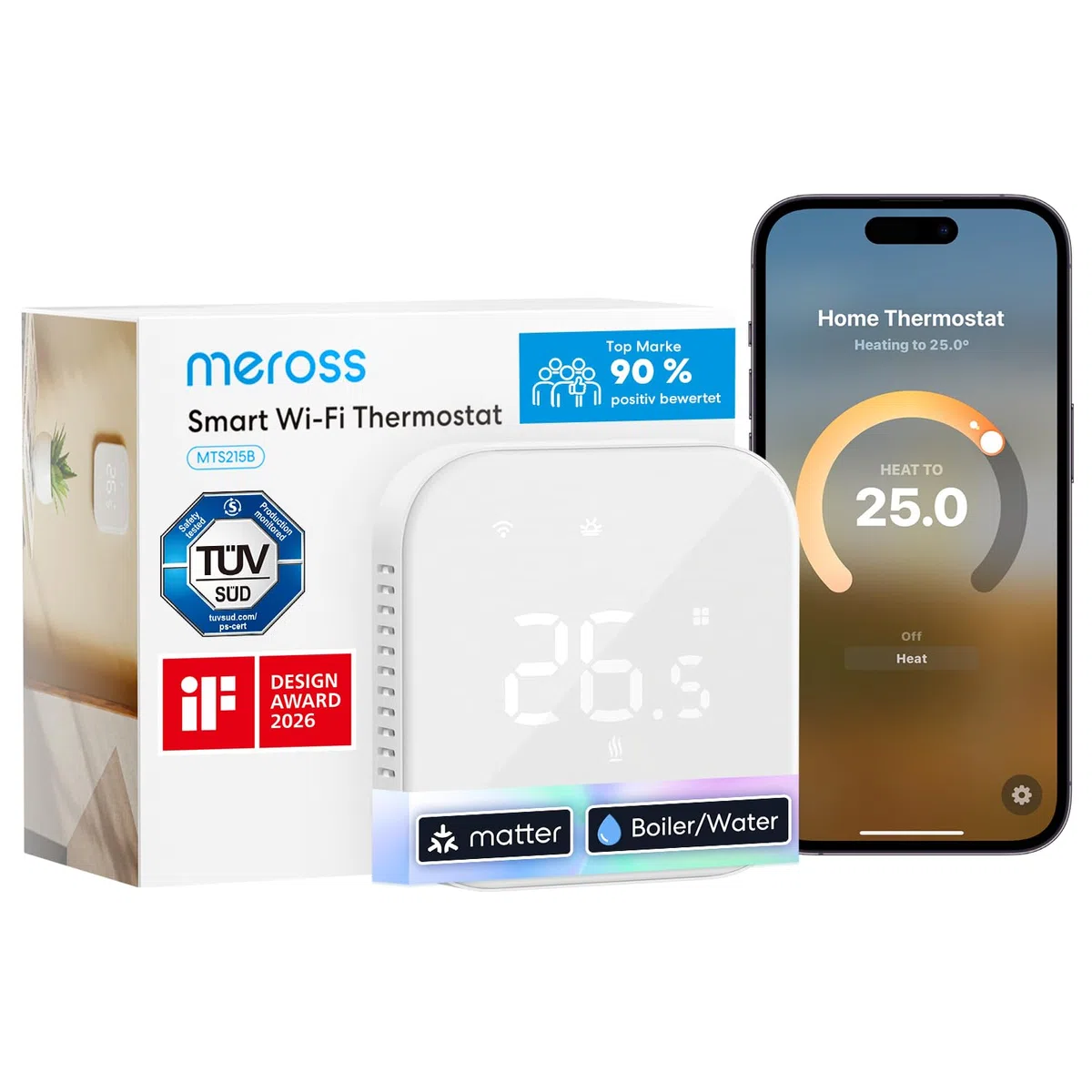 Meross Thermostat Matter Heizungsthermostat Heizung Smart Digital WLAN Raumthermostat für Fußbodenheizung & Boiler, Intelligente Wandthermostat kompatibel mit Alexa, Siri & Google, Home Assistant