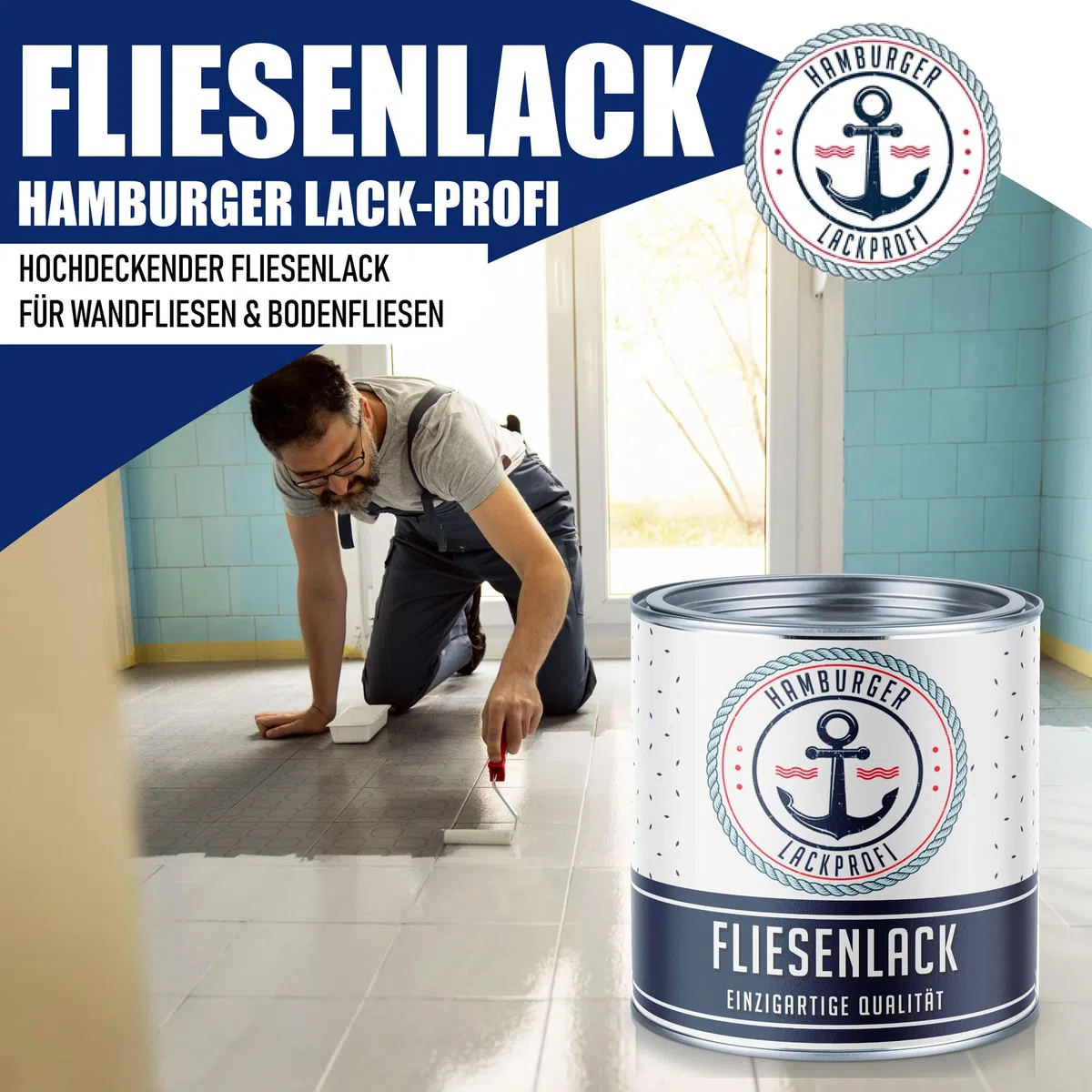 Hamburger Lack-Profi Fliesenlack GLÄNZEND Cremeweiß RAL 9001 Fliesenfarbe (1 L)