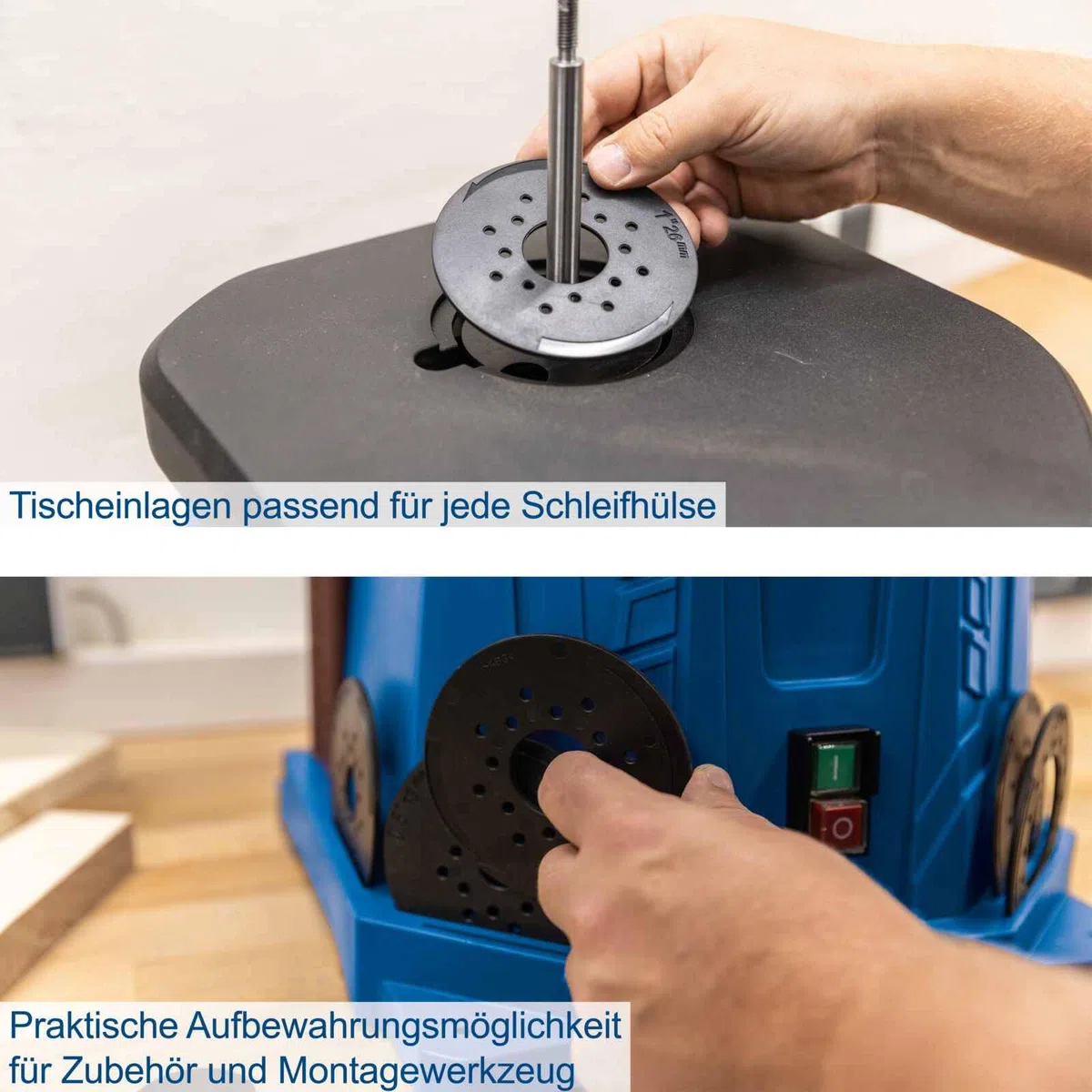 Scheppach Oszillierender Spindelschleifer OSM100 Spindelschleifmaschine mit 6 Schleifhülsen, Walzen & Tischeinlagen | Leistung 450W | Hub 16mm | SpindelØ 12,7mm | Schleifhöhe 98mm | Frequenz 58 min-1