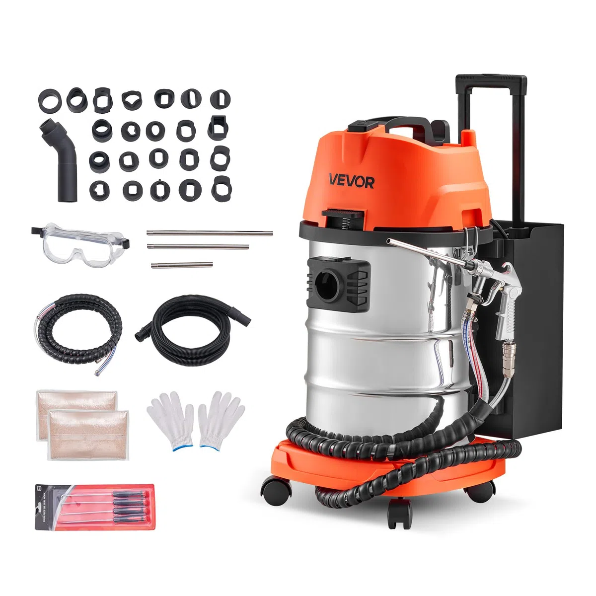 VEVOR Walnuss Strahlgerät 30 L, Sandstrahlgerät 1600 W, Sandstrahlanlage zur Entkohlung von Ansaugkrümmern & Ventilen, Sandstrahler inkl. 2,5 kg Walnussschalen & 23 Adapter