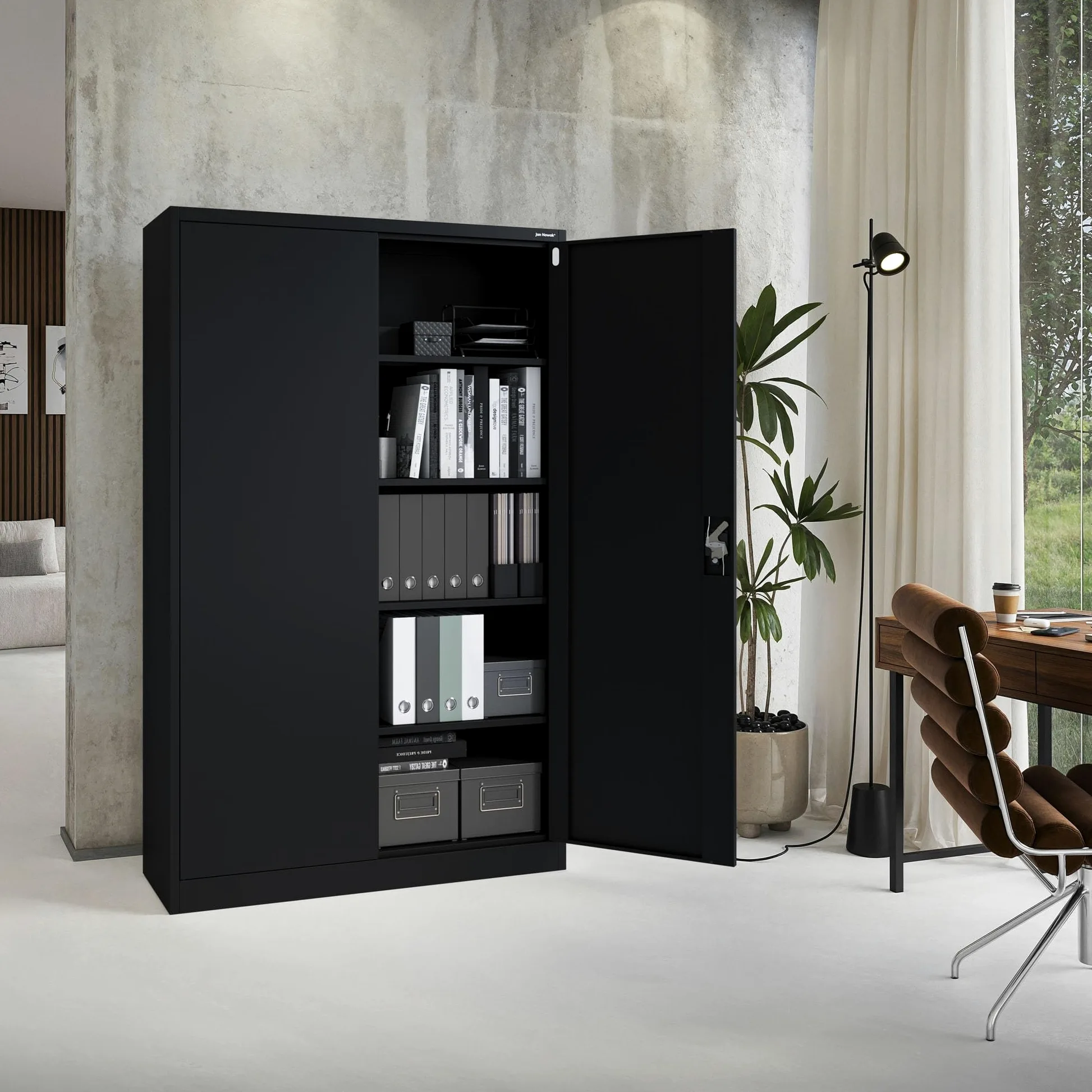 Jan Nowak Metallschrank Jan II 185 x 115 x 40 cm - Aktenschrank abschließbar mit 2 Türen, Mehrzweckschrank mit 5 Ebenen, Büroschrank aus Stahlschrank mit Pulverbeschichtung - Schwarz