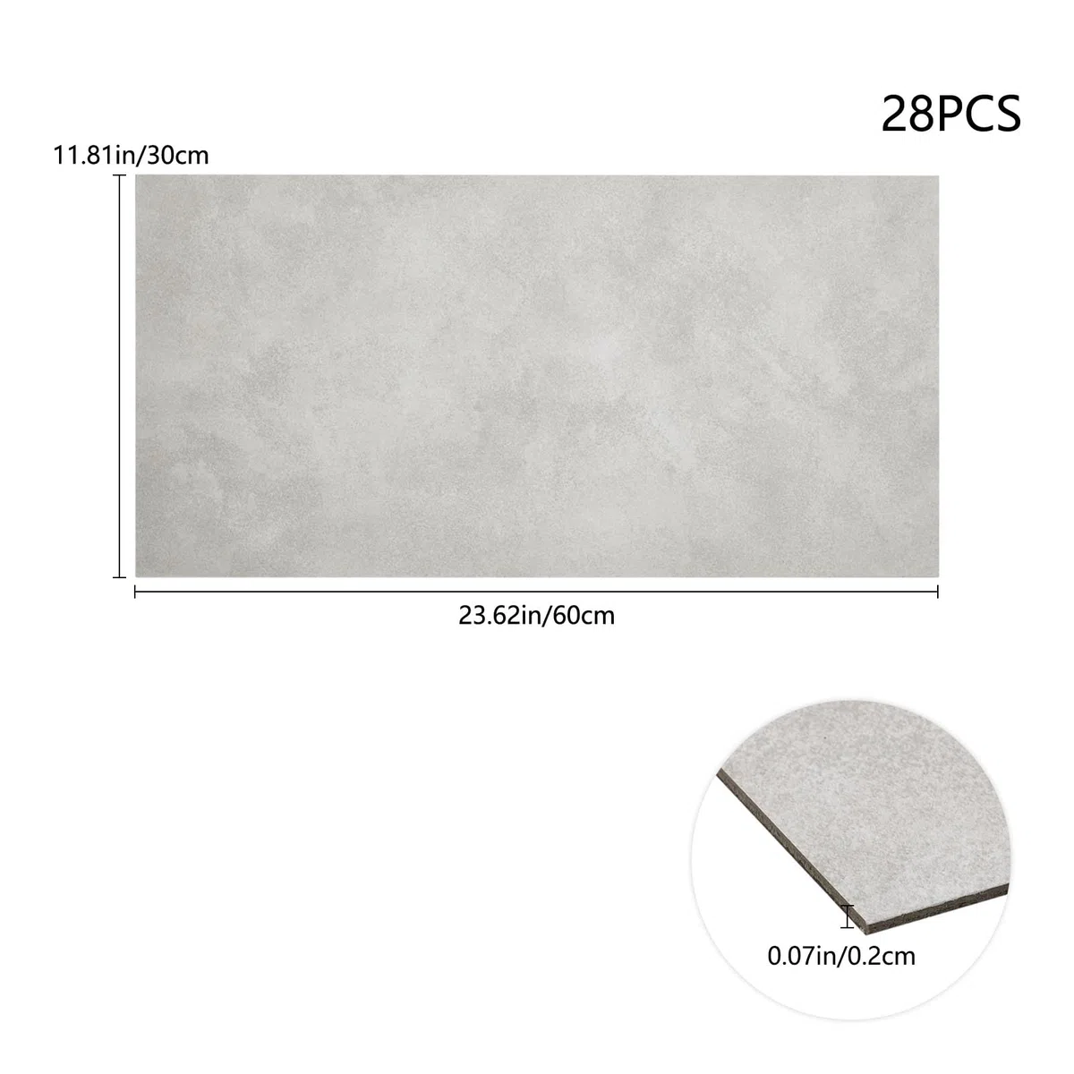 INMOZATA 5,04㎡ PVC Bodenbelag Selbstklebend Click Vinylboden Rutschfest Wasserfest Vinyl Bodenbelag Selbstklebend für Schlafzimmer Küche Wohnzimmer 28 Fliesen, 30cm x 60cm, Dicke 2 mm-Hellgrau Beton