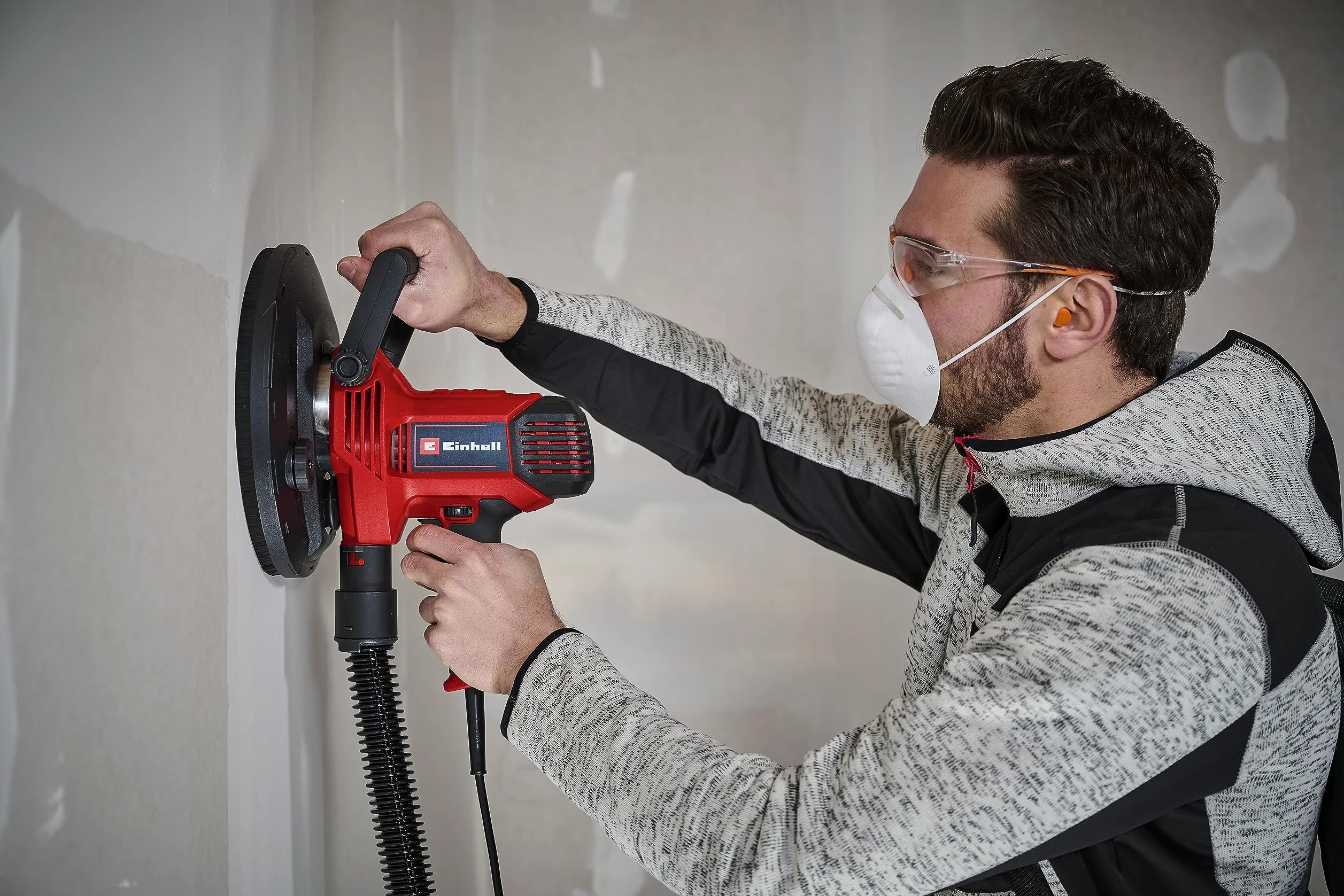 Einhell Trockenbauschleifer TC-DWS 225 (1220 W, Schleifteller mit Bürstenkranz, integrierte Staubabsaugung, inkl. 6x Ø 225 mm Schleifpapier)
