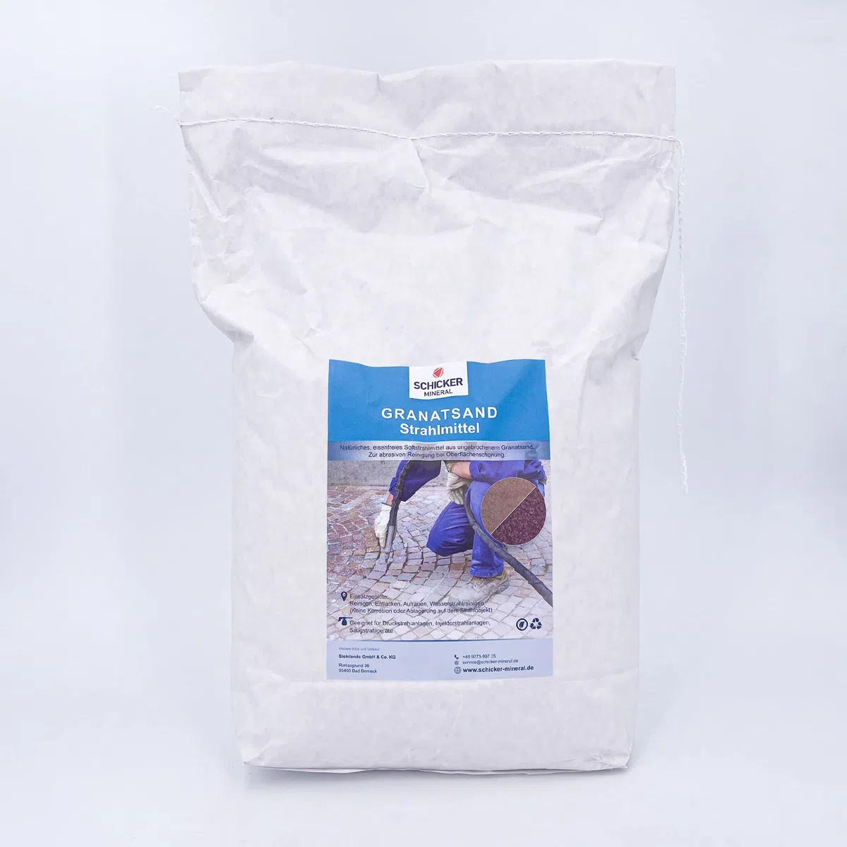 Schicker Mineral Granatsand Strahlmittel 25 kg, Mehrwegstrahlmittel Sandstrahlen, Graffitientfernung, Sanierung Sandstein, hohe Standzeit, abrasiv (Granatsand Strahlmittel, 0,10-0,25 mm)