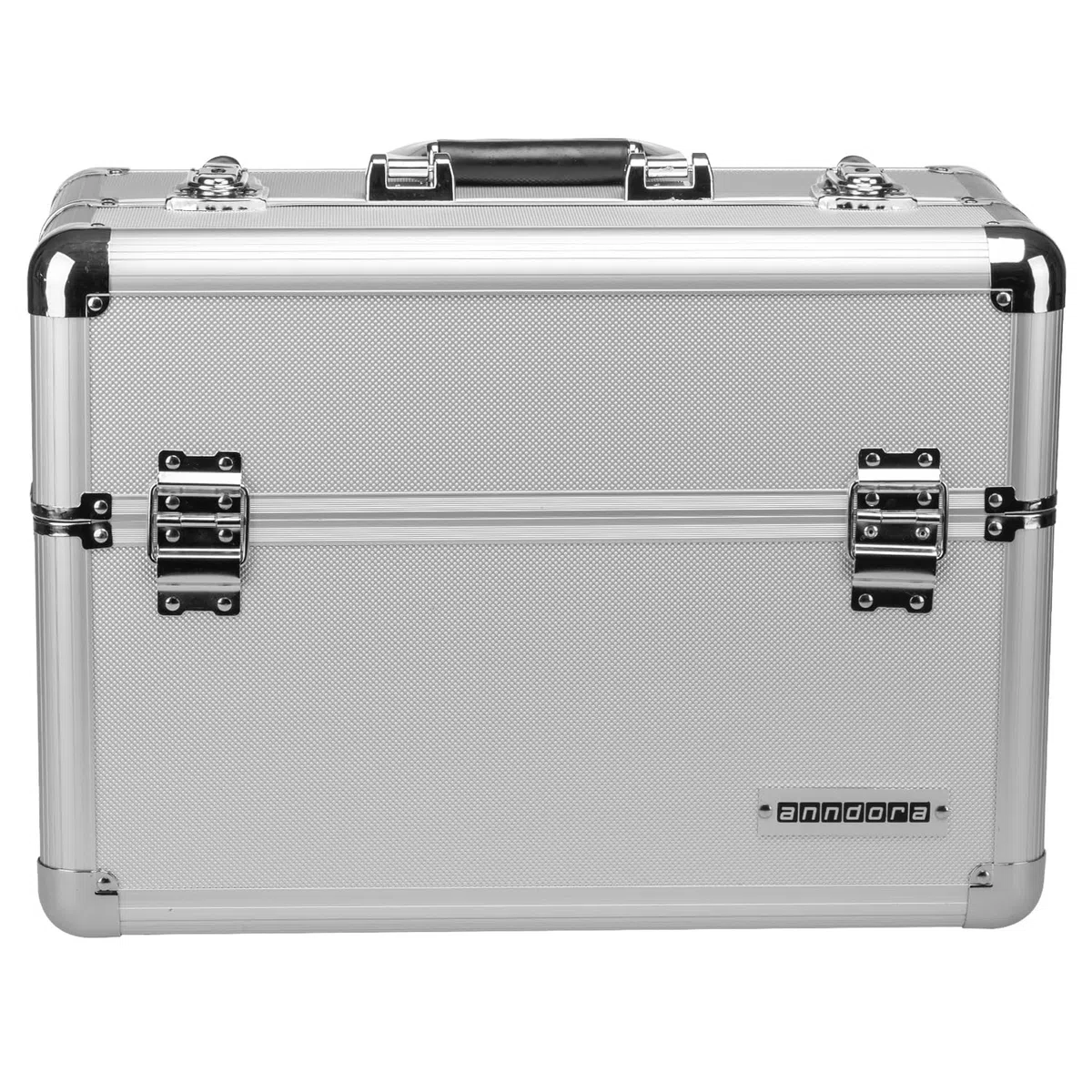 anndora Werkzeugkoffer - L 45 x B 23 x H 34 cm - Abschließbar - Farbe Silber - deckel mit Griff oben - Edelstahl Ecken - Klappfächer Innen - besondere Höhe Innen