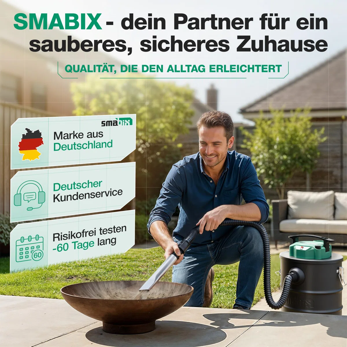 Smabix® Aschesauger, 18L Tankvolumen, 1200 W Leistung, inkl. HEPA-Filter und Staubfilter, Aschesauger für Kamin, Pelletofen, Feuerschalen u.v.m.