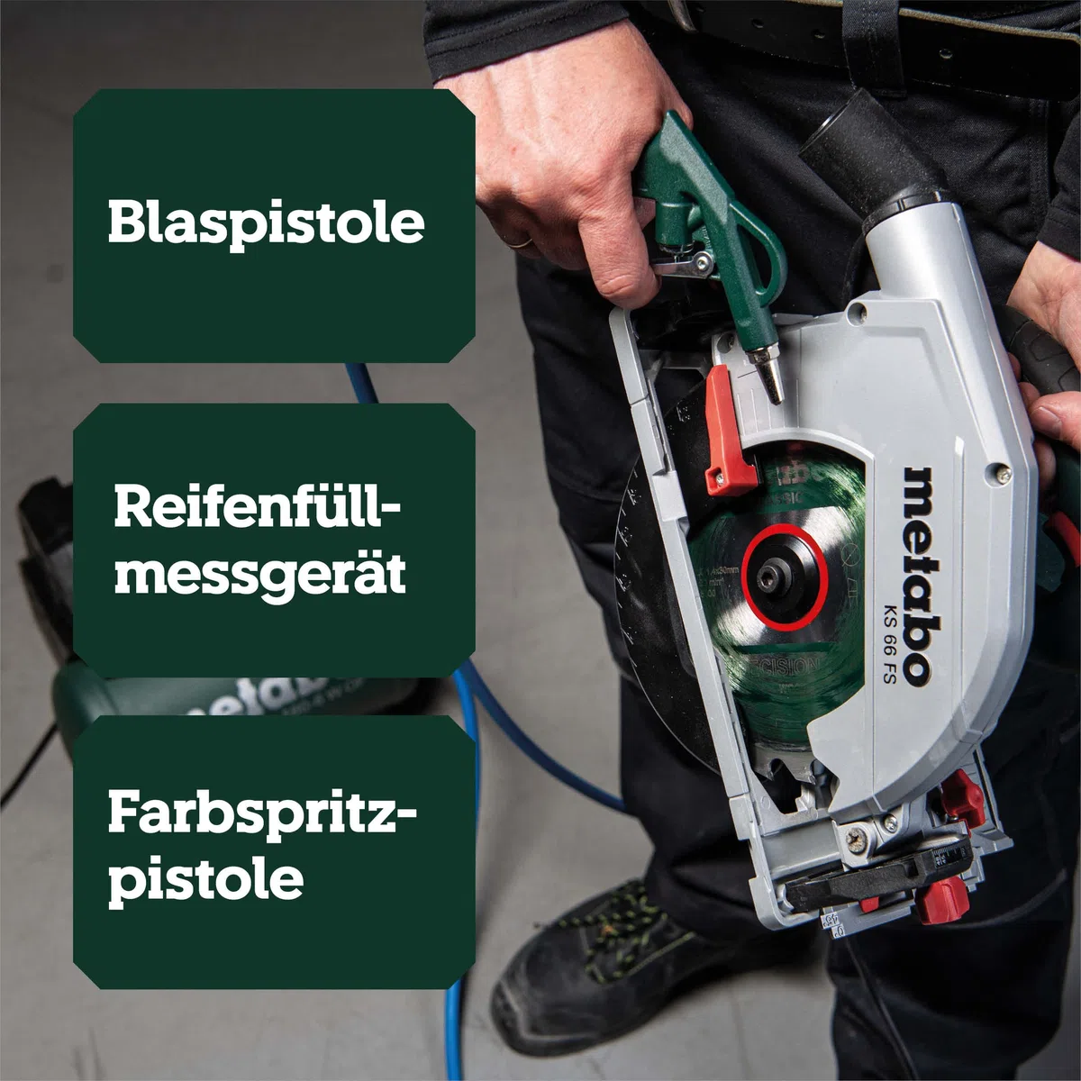 Metabo Druckluft-Werkzeugset LPZ 4 Set – 601585000 – Mit mit Adapter und Ballhohlnadel