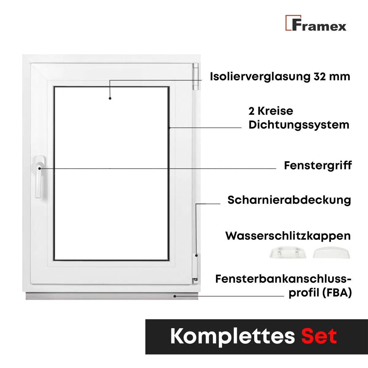 Kellerfenster Fenster Kunststofffenster Weiß Breite x Höhe 80 x 80 cm (800 x 800 mm) 2-fach (32 mm) Dreh Kipp DIN Rechts - Premium - Alle Größen