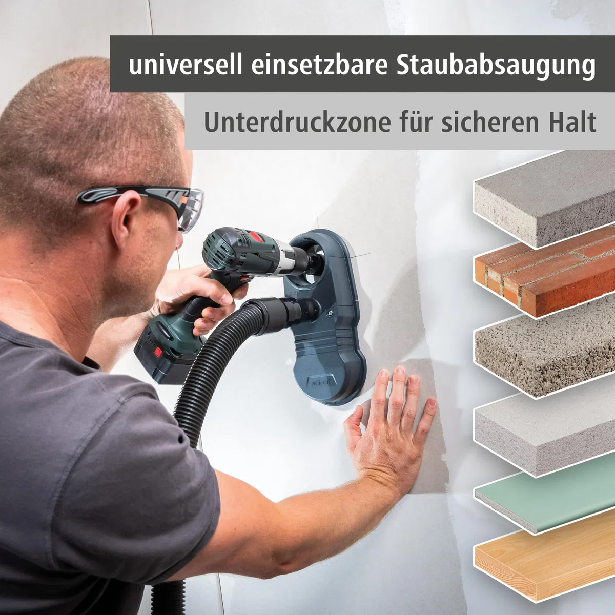wolfcraft Staubabsaugung HSD 68/100 - Staubfrei Bohren mit Lochsäge & Bohrer - 3-teiliges Absaugsystem Ø 68/100 mm für Wand, Decke & Beton - 5954000