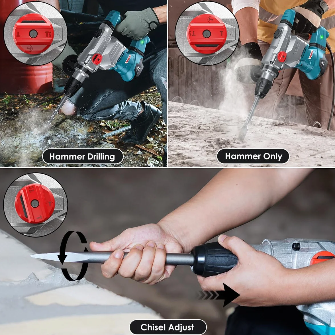 ENEACRO SDS-MAX Bohrhammer,12Joule 1500W Abbruchhammer mit 3 Funktionen, Anti-Vibrationsgriff und Sicherheitskupplung, 40 mm Bohrleistung in Beton， Mit Bohrer und Meißel, Werkzeugpaket
