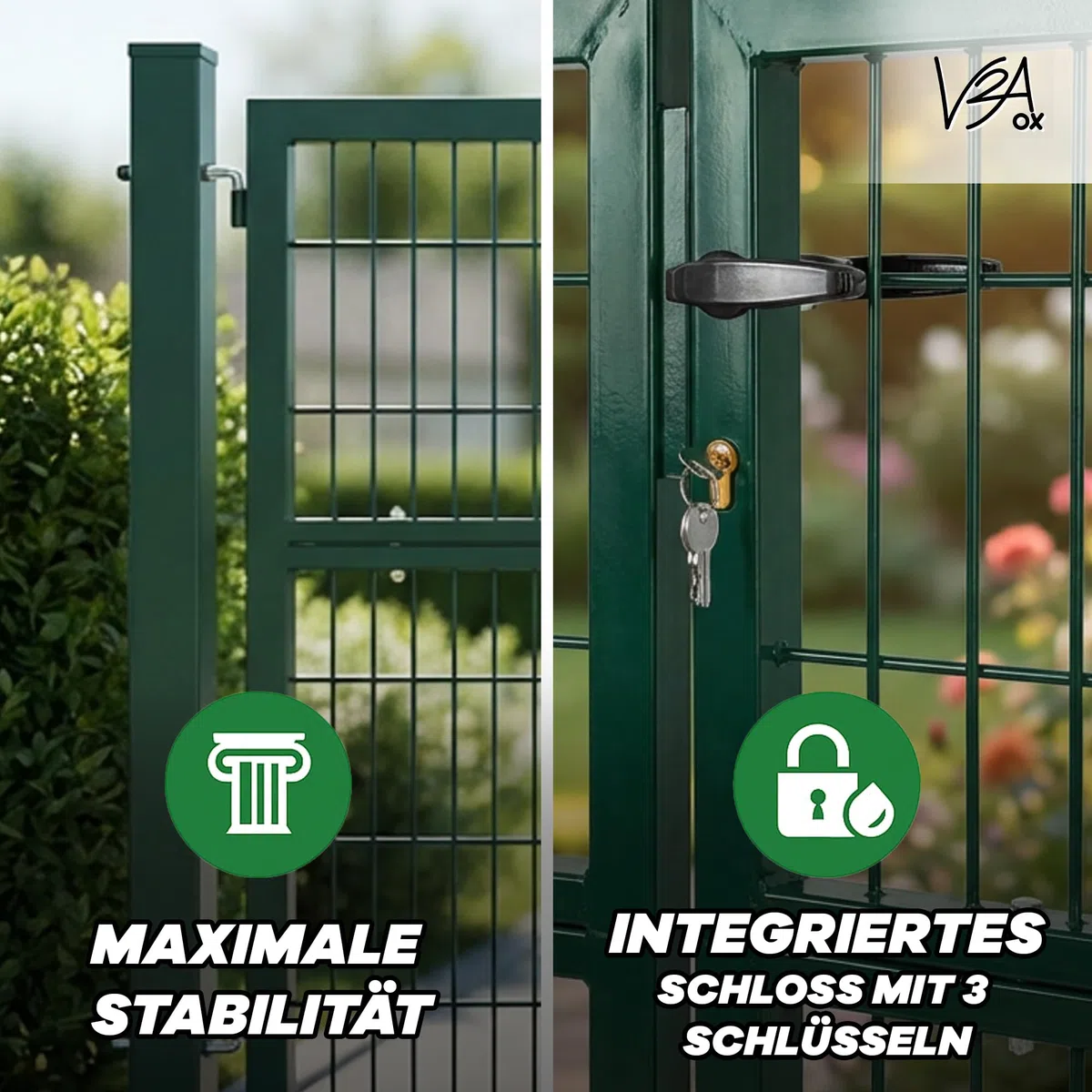 Gartentor Tor Gartenzaun Zaun 300x160 cm Doppelflügelig Gartentür aus Metall für Stabmattenzaun Abschließbar inkl. Pfosten Grün