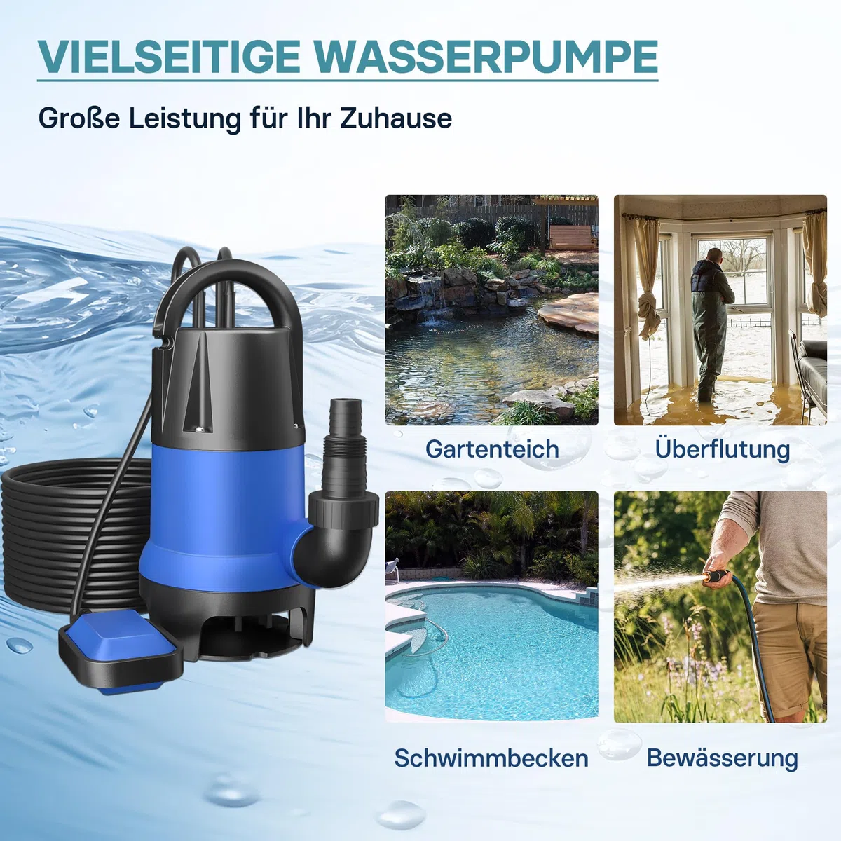 Schmutzwasserpumpe 400 W 7500 l/h Tauchpumpe Gartenpumpe Brunnenpumpe Entwässerungspumpe