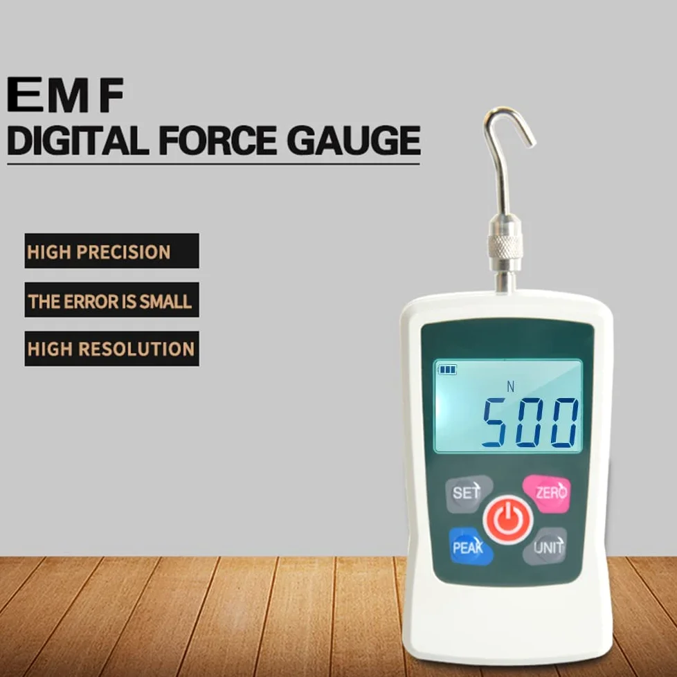 Digitales Kraftmessgerät 500 N/ 50 kg/ 110 lb/ 1760 oz Tragbares Push-Pull-Kraftmesser, schaltbares, hintergrundbeleuchtetes Mini-Dynamometer mit 6 Leuchtenköpfen, Aufbewahrungskoffe