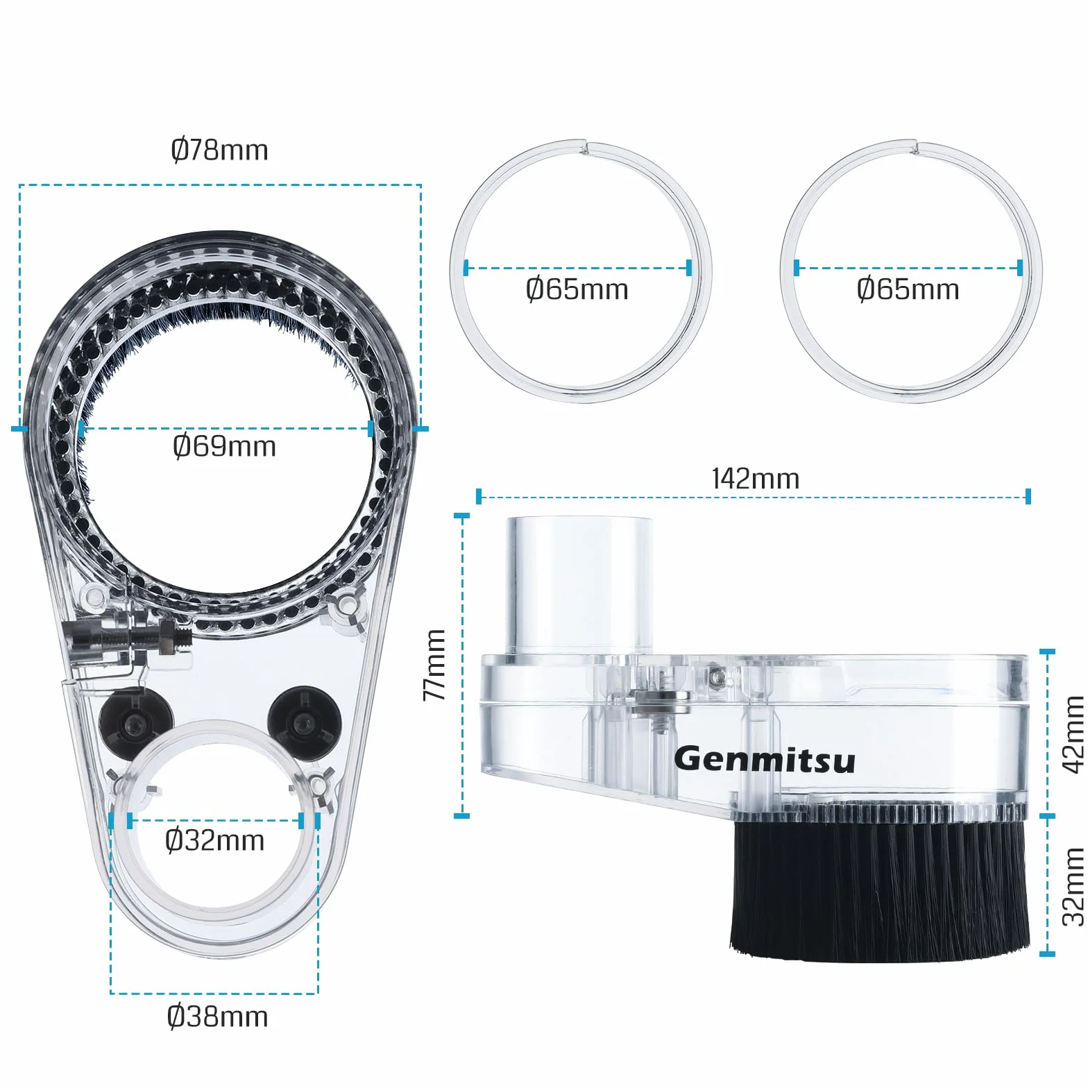 Genmitsu CNC-Staubschuh per mandrino da 65/ 69mm, Schlauchadapter-Außendurchmesser 38 mm, rasparente
