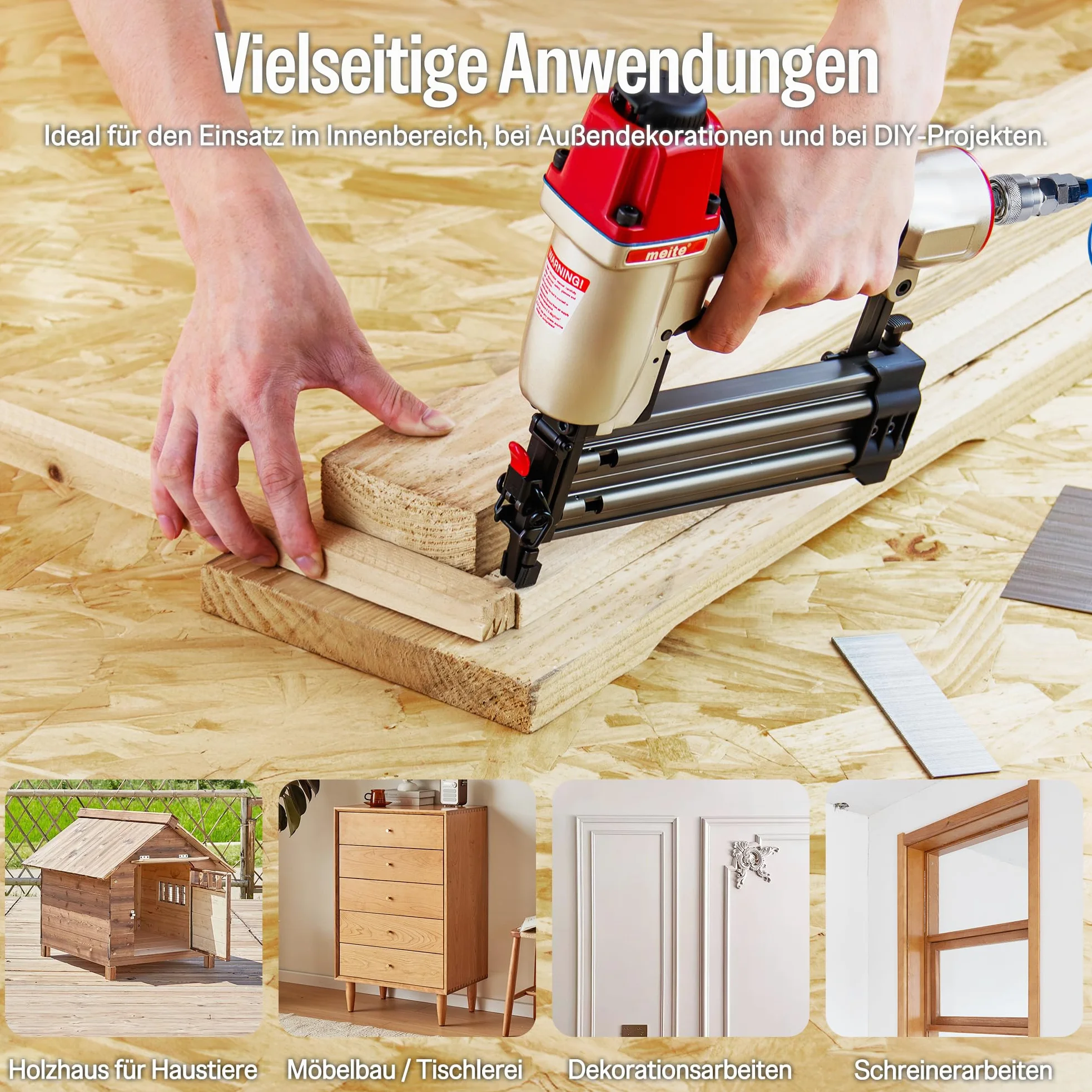 meite F50C Druckluftnagler mit Sicherheitsnase, Druckluft Nagelpistole für Stauchkopfnägel 18GA 15-50mm, Tiefeneinstellung max. 7 bar Stauchkopfnagler, Ideal für Zierleisten, Holzarbeiten