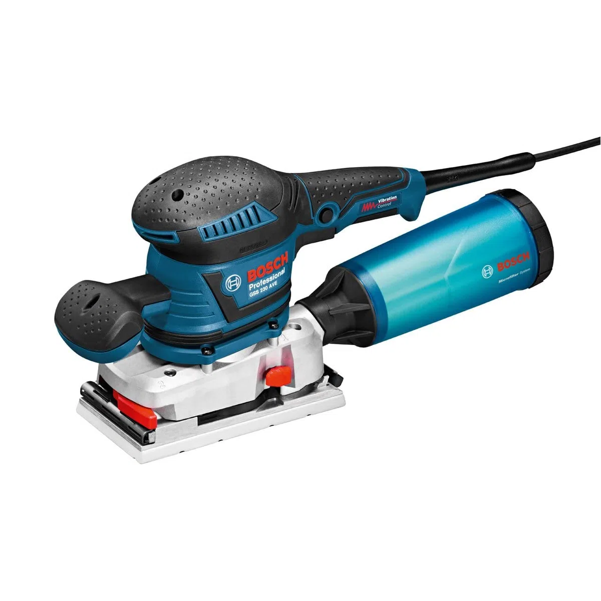 Bosch Professional GSS 230 AVE (300 Watt, Zusatzhandgriff, 3x Schleifblatt für Holz, in L-BOXX 238), 0601292801
