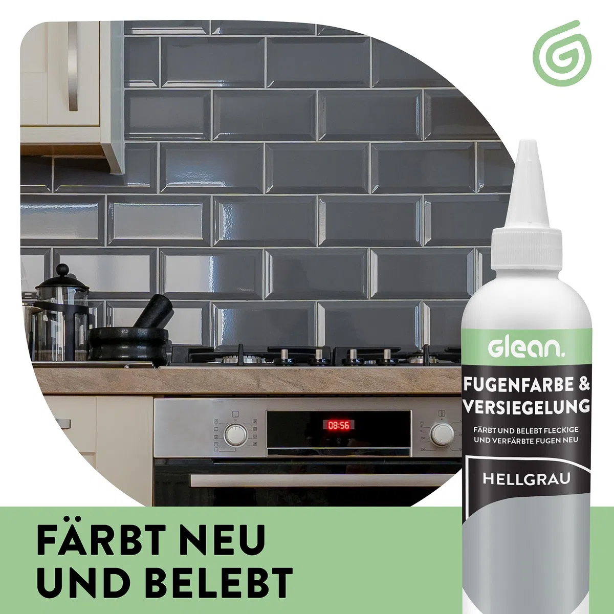 GLEAN Fugenfarbe & Versiegelung Hellgrau | 340g | Erneuert & schützt Fliesenfugen | Mit Schaumstoffpinsel | Atmungsaktiv & fleckenresistent | Für Bad, Dusche & Küche