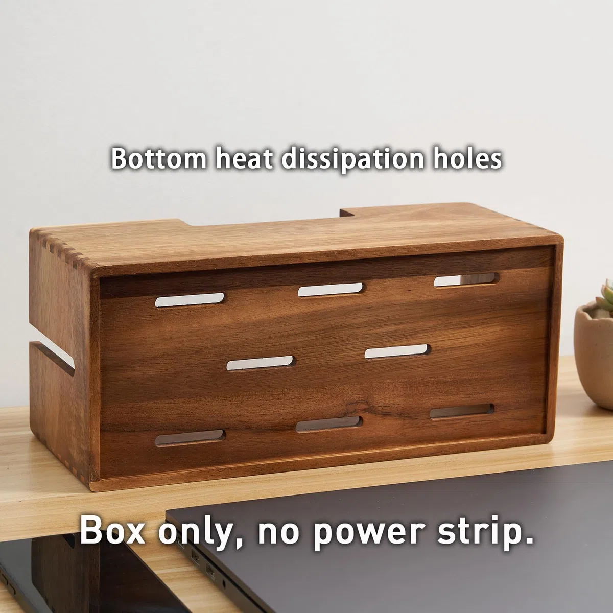 Akazienholz Kabelmanagement-Box, Kabelorganizer mit Deckel für Steckdosenleiste - Kabelversteck für TV, Schreibtisch & Boden, Büro, Wohnzimmer, Home-Office (Untertisch-Kabelbox zur Kabelaufbewahrung)