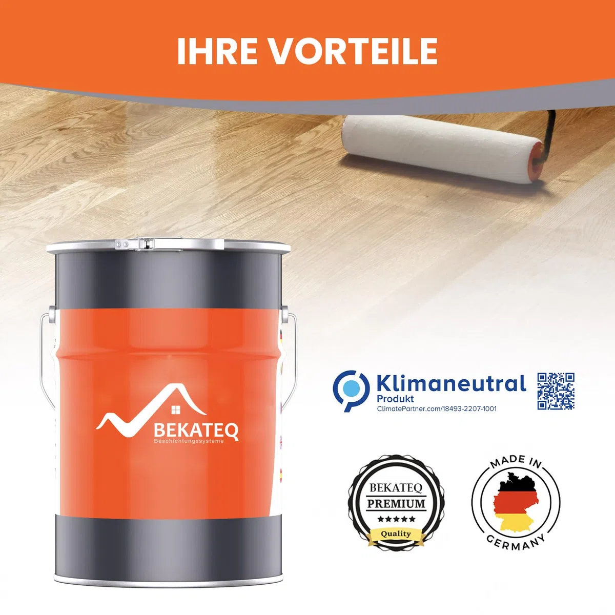1K PU Versiegelung für Steinteppich außen, UV-fest, 1kg farblos glänzend, kein Vergilben, elastisch, abdichtend, einfache Verarbeitung - BEKATEQ BK-660PU
