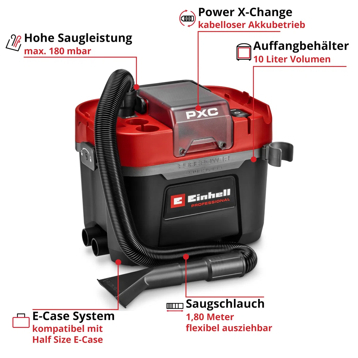 Einhell Professional Akku-Nass-Trockensauger TP-VC 18/10 Li BL L-Solo Power X-Change 18 V Brushless 10 L