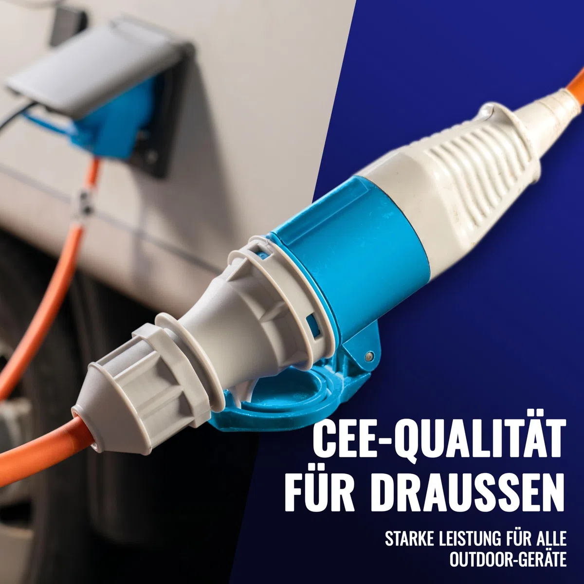 Poppstar Camping CEE Kabel 25m mit Schuko (CEE Stecker 3-polig auf CEE-Dose + Schutzkontakt-Steckdose Typ F), 230V/16A, IP44, H07RN-F 3G2.5