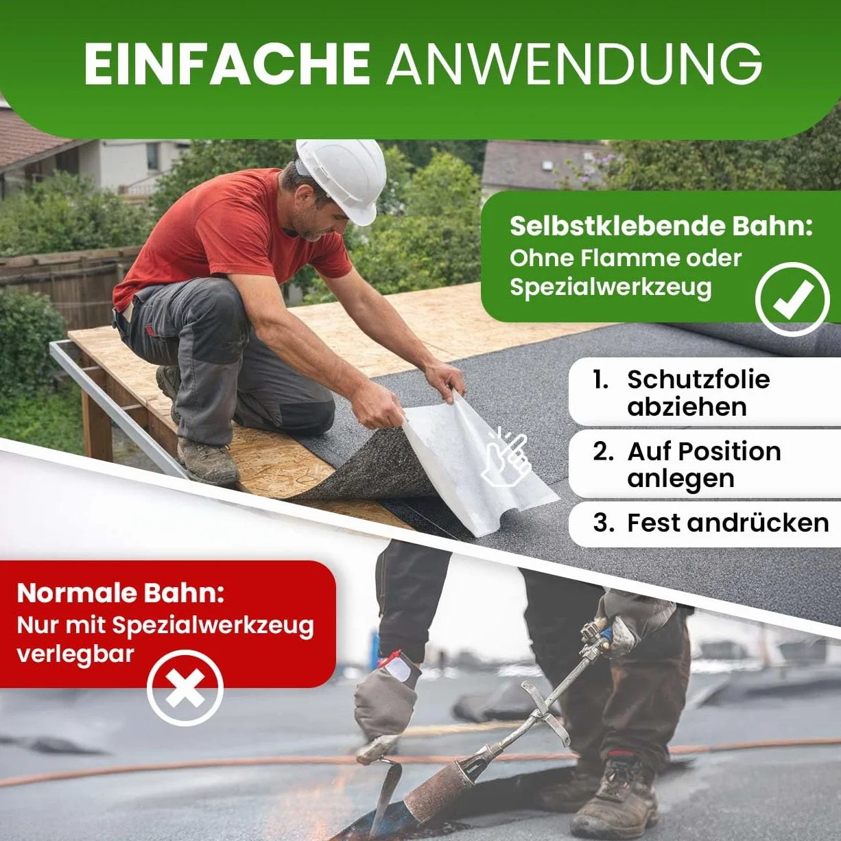 Gartenpirat Selbstklebende Dachpappe schwarz 2,5 m² (0,5 x 5 m) KSK Bitumenbahn für Gartenhaus Carport Pavillon & Geräteschuppen
