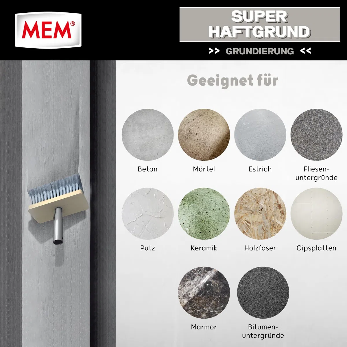MEM Super-Haftgrund, Intensive Untergrundhaftung, Für saugende und nichtsaugende Untergründe, Lösemittelfrei, 10 l