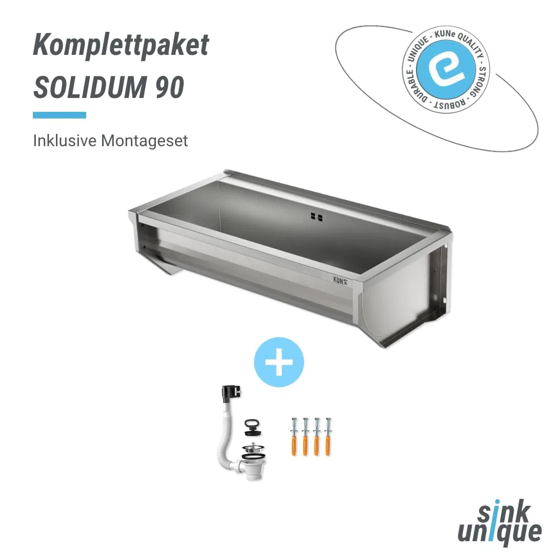 KUNe SOLIDUM 90 - Ausgussbecken Edelstahl zur Wandmontage - Außenmaße 98 x 47 x 28 (BxTxH) cm