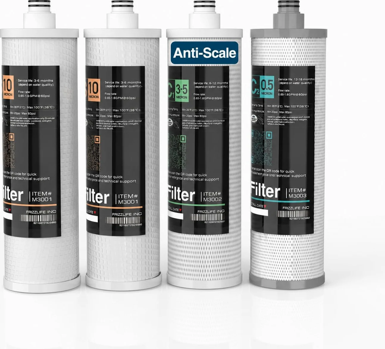 Frizzlife M3005 Verbesserter Antikalkfilter, Ersatzfilterpatronen-Set (4 Stück) für SK99 und SP99
