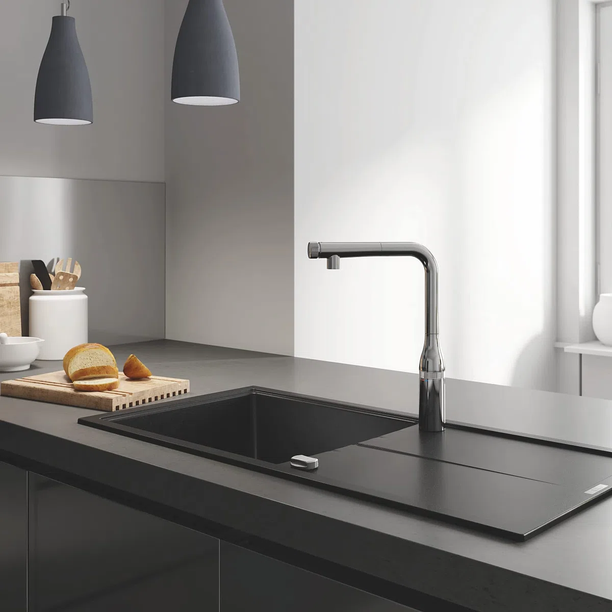Grohe K400 Kompositspüle mit Abtropffläche granit schwarz 31641AP0 100 x 50 cm