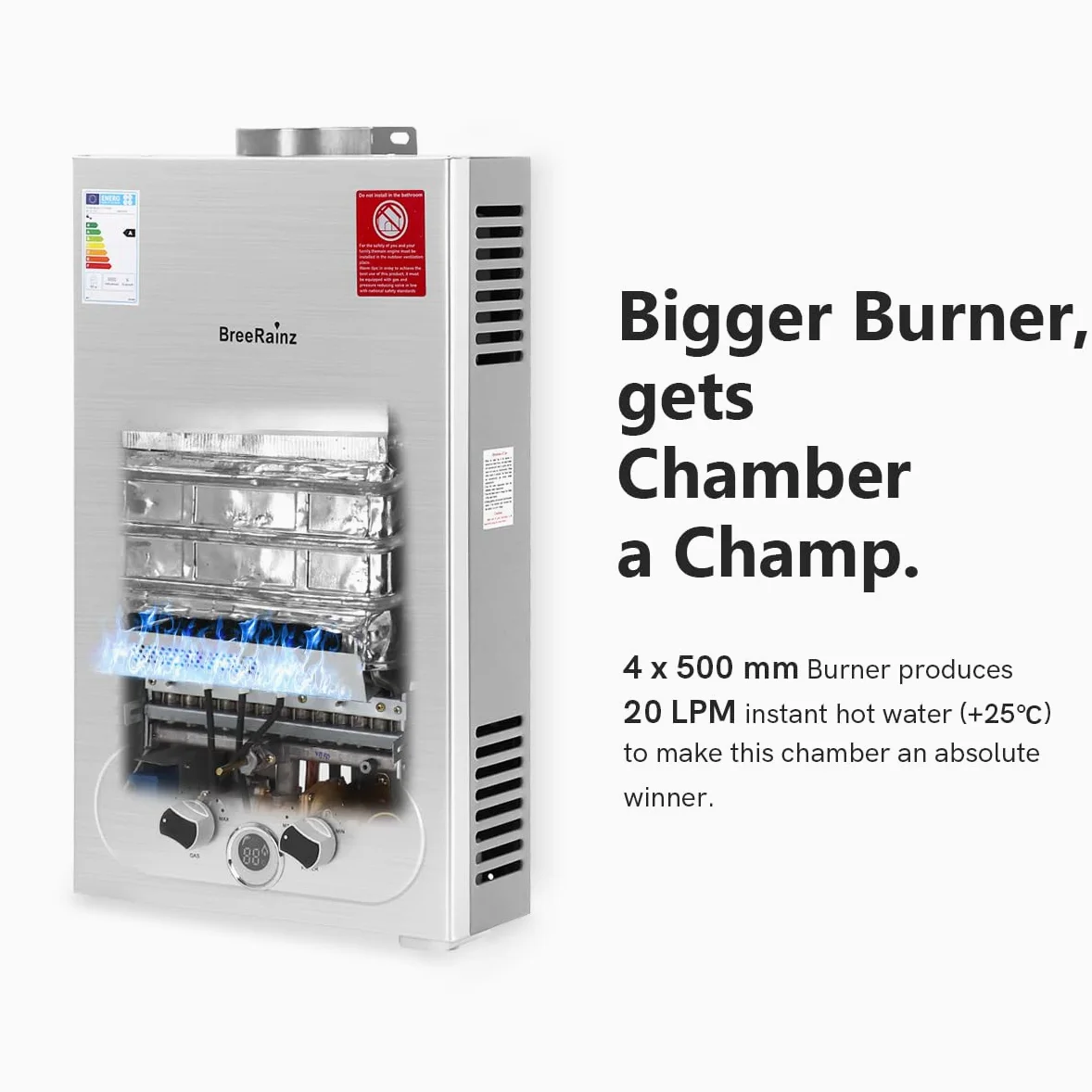 20LPM Gas Durchlauferhitzer, 40KW Propangas Durchlauferhitzer mit Super Niedrigem 0,1 bar Startwasserdruck, Betrieben mit LPG für Dusche & Täglichen Gebrauch