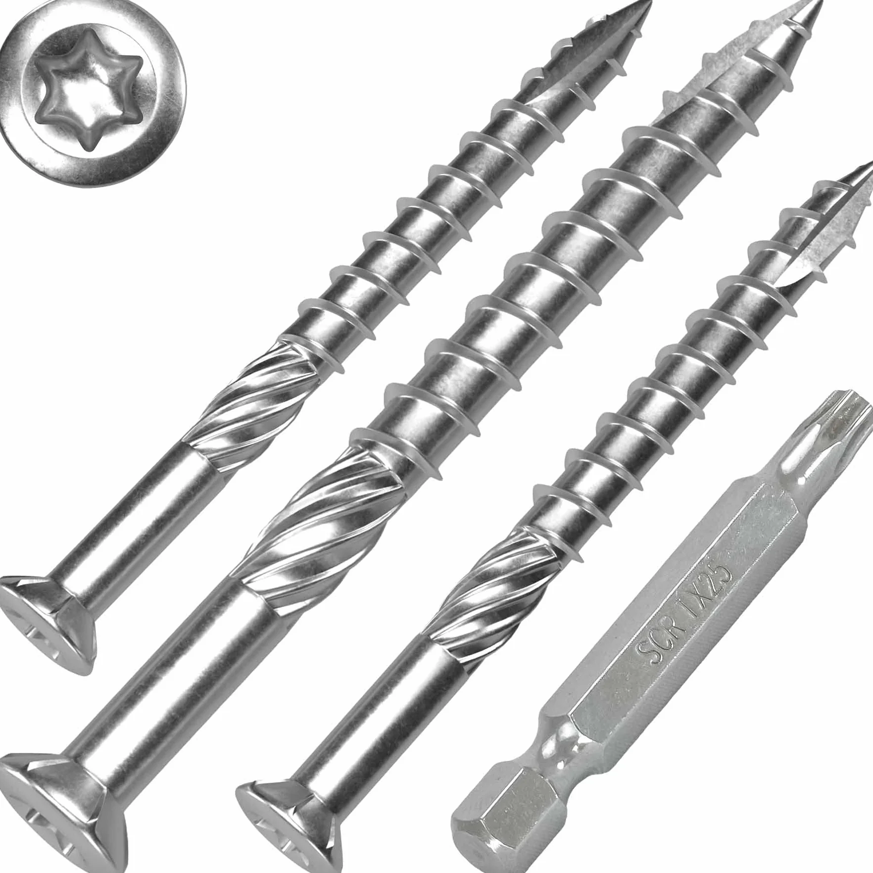 SCREW REBEL Terrassenschrauben 5 x 60 T-INOX 500 Stück Edelstahl gehärtet C1, Torx 25, inkl. Edelstahl Bit