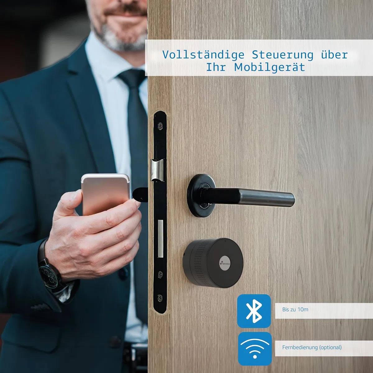 Nivian Intelligentes WLAN-Schloss, Smart-Loc mit Fernzugriff und schlüsselloser Öffnung, temporäre virtuelle Schlüssel für Gäste, Selbstschließfunktion zum Schutz Ihres Hauses, einfache Installation