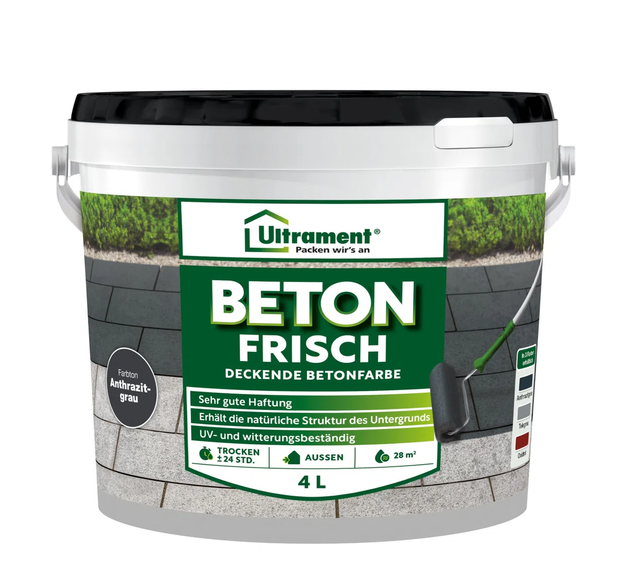 Ultrament Beton Frisch, deckende Betonfarbe, Bodenfarbe, 4 Liter, (Anthrazit)