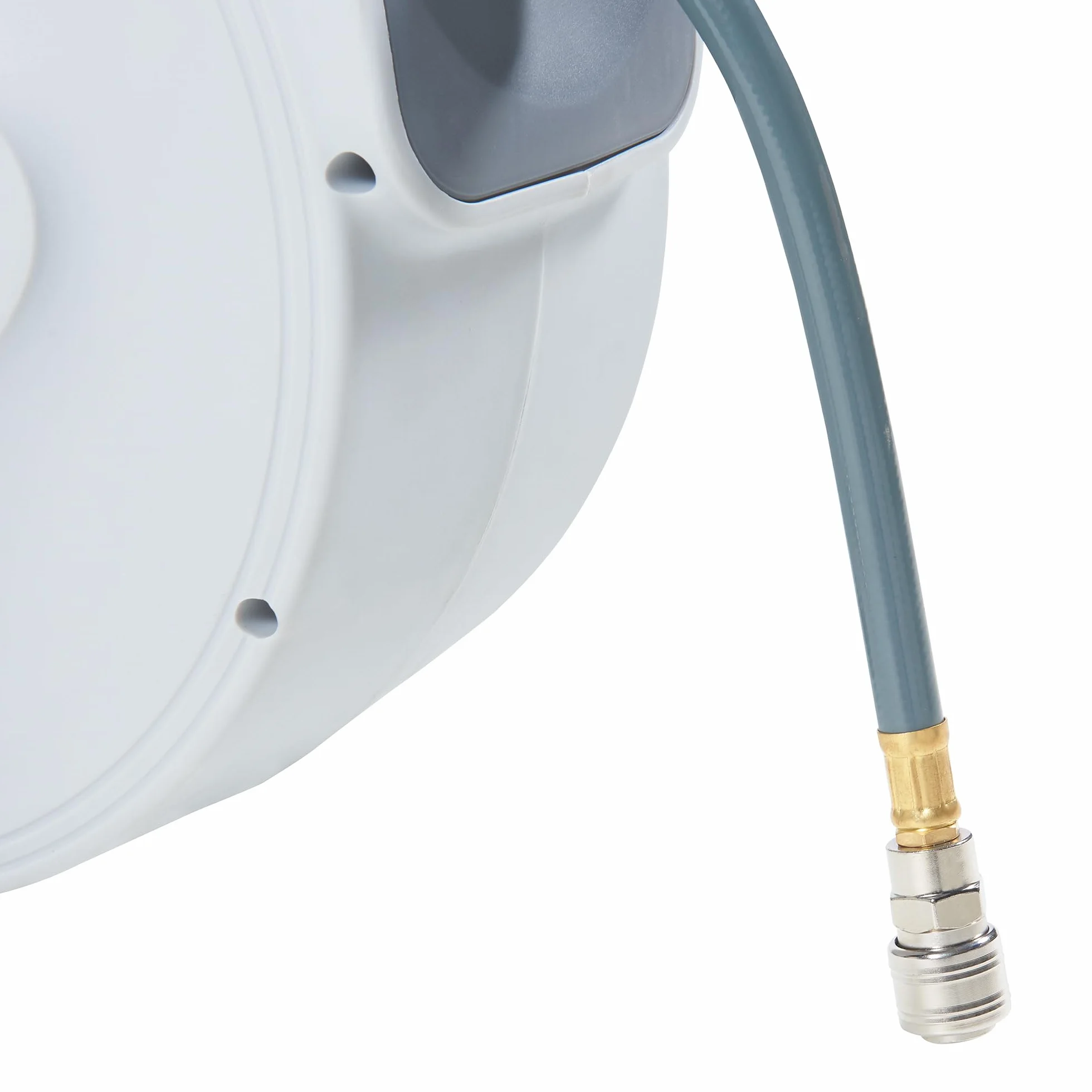pro.tec Druckluftschlauchtrommel Nassau 180° Schwenkbarkeit Druckluftschlauch 30m + 2m Schlauchtrommel Weiß/Grau Schlauchaufroller zur Wandmontage 1/4 Anschluss automatisch
