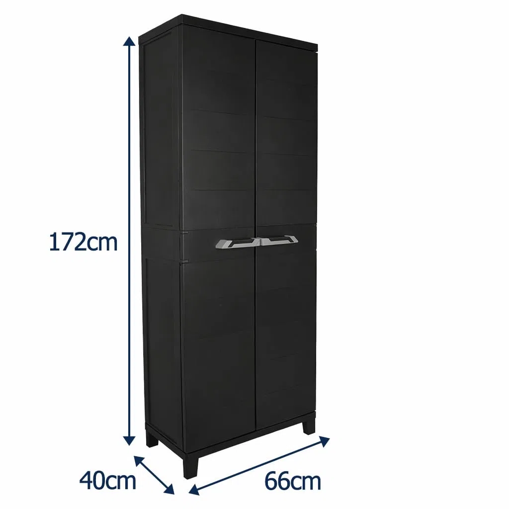 Ondis24 Kunststoffschrank Prime Beistellschrank mit 3 Böden verstellbar 15 kg Schwarz Abschließbar Mehrzweckschrank für Haushalt, Keller & Abstellraum (Schloss Nicht enthalten) (172cm)