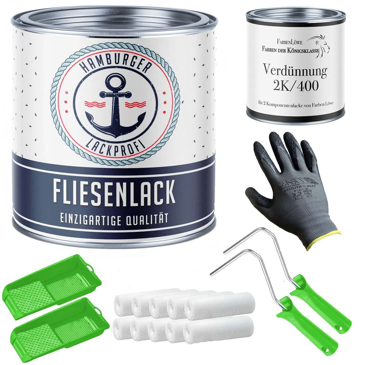 Fliesenlack SEIDENMATT Lichtgrau RAL 7035 Grau Fliesenfarbe für Bodenfliesen & Wandfliesen mit Lackier-SET (X300) und Verdünnung // Hamburger Lack-Profi (2,5 L)