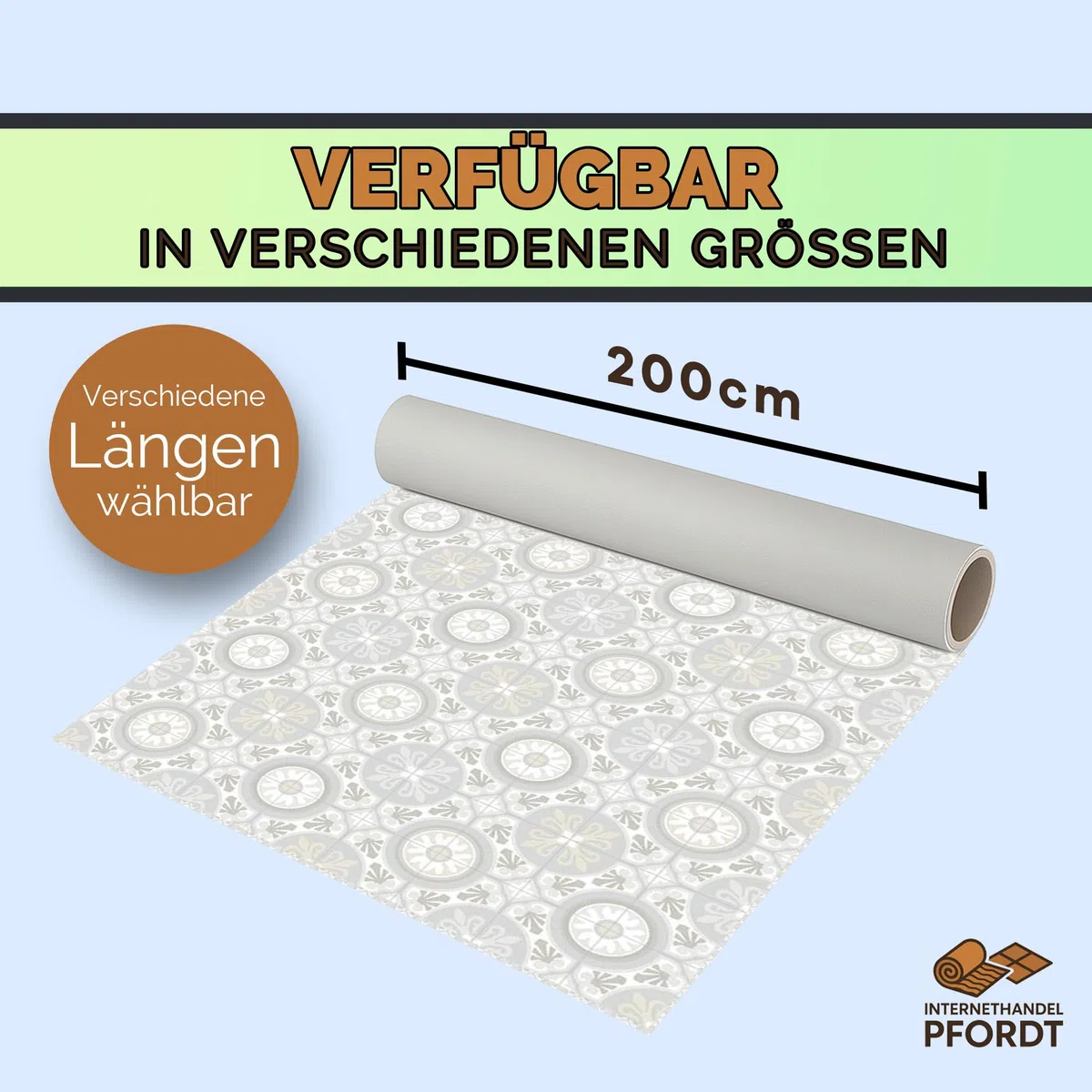 CV Bodenbelag Fliese Lagos, 350x200 cm, pflegeleichter PVC Vinylboden in Fliesenoptik, Meterware für Küche und Wohnzimmer