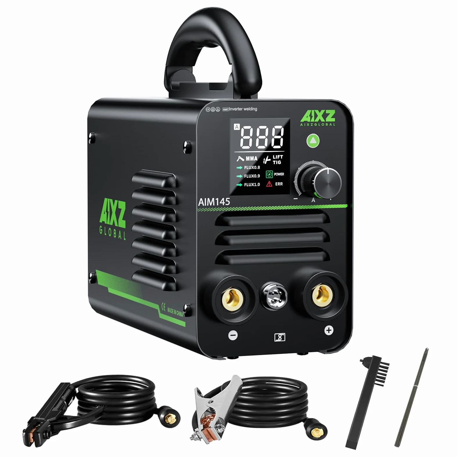 AIM145 Elektrodenschweißgerät, 240V 145A ARC Inverter-Schweißgerät, MMA/Lift TIG/Fülldraht MIG-Schweißgerät, Spool Gun kompatibel, tragbar, digitales Display, Anti-Stick, Arc Force, Hot Start, VRD